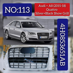 Show Grill (Silver + Black Show Grill) 4H0853651AB Compatible With Audi A8 (2015-2018) Quattro