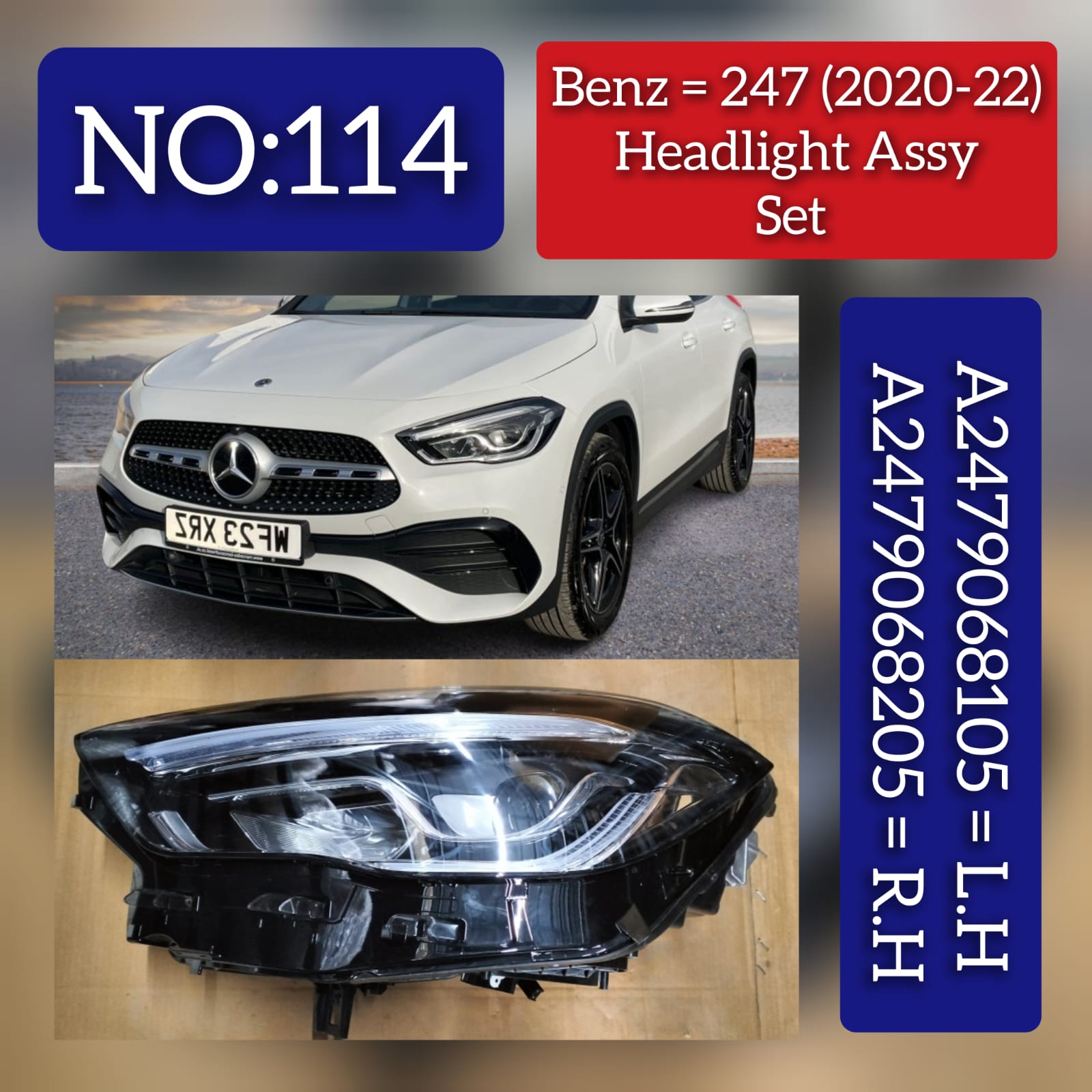 Headlight Headlamp Assy Set Left A2479068105 & Right A2479068205 (Without Blaster) Compatible With MERCEDES-BENZ C-CLASS (W247) (2020-2022) Tag No.114