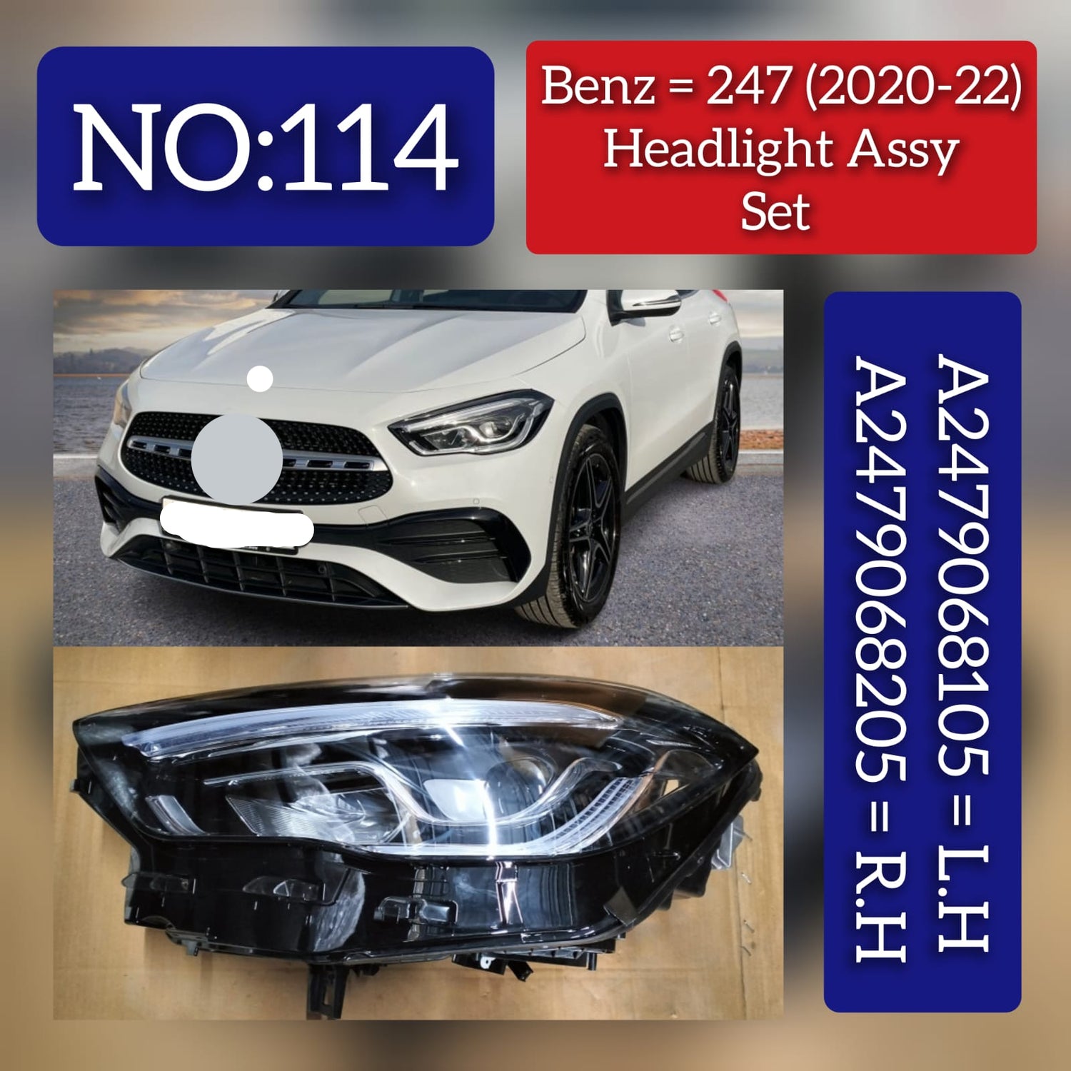 Headlight Headlamp Assy Left A2479068105 & Right A2479068205 (Without Blaster) Compatible With MERCEDES-BENZ C-CLASS (W247) (2020-2022) Tag No.114