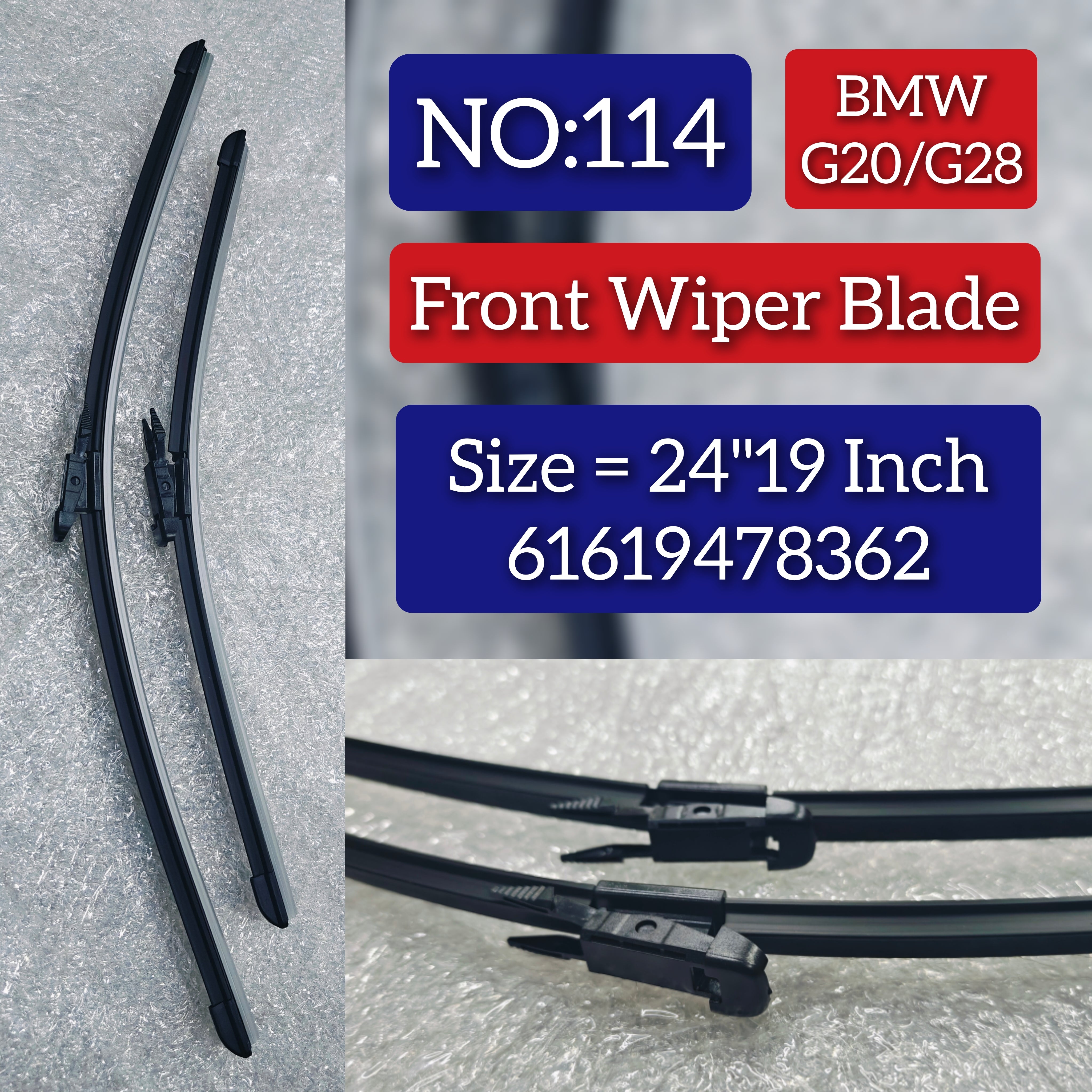 Front Wiper Blade Set (24'19 Inch) 61619478362 61612158220 61612159628 61612241357 61612455436 61615A43586 61617253386 61617253397 Compatible with BMW 3-Series G28 & 3-Series G20 Tag No.114