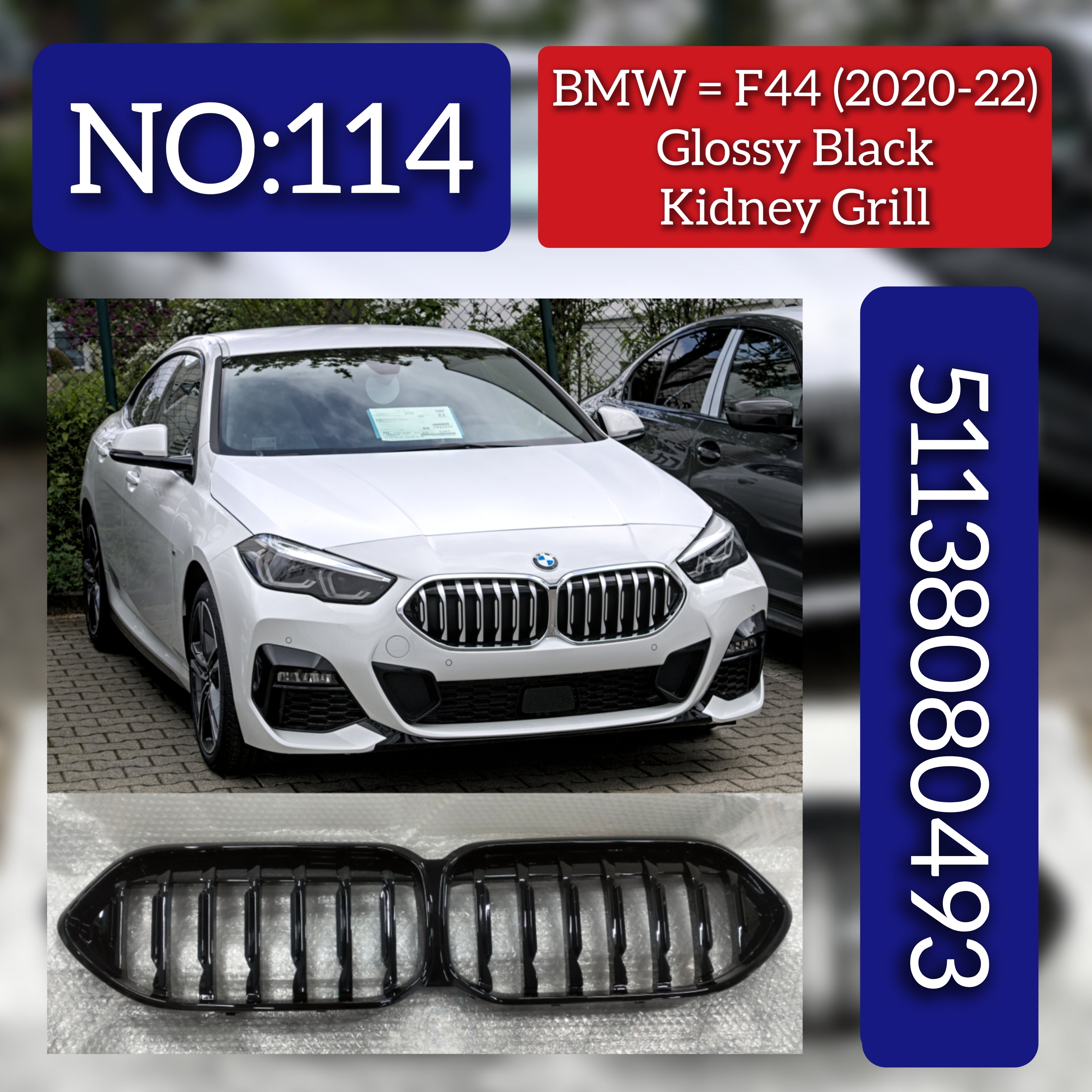 Glossy Black Show Grill 51138080493 Compatible With BMW 2 Series (F44) (2020-2022) Tag No.114