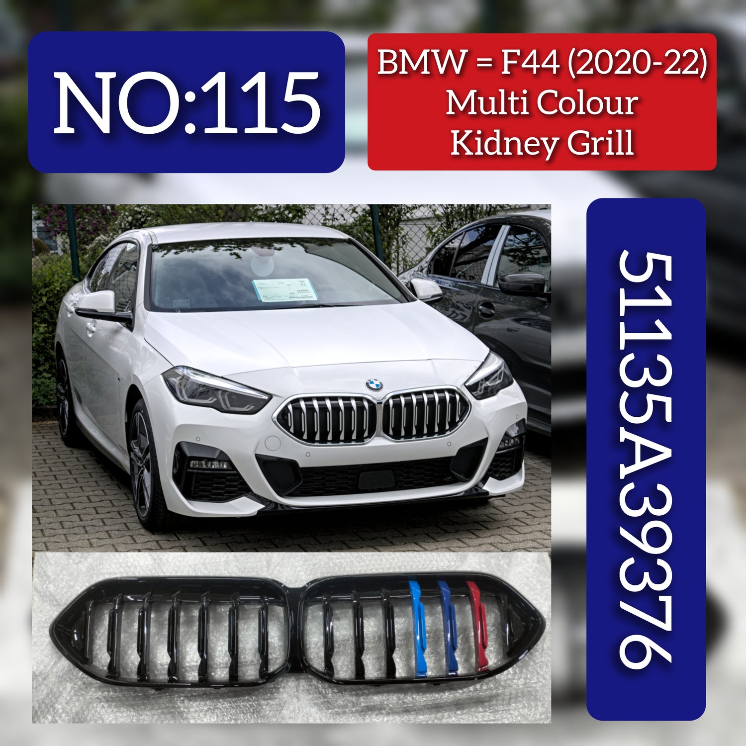 Kidney Grill Multi Colour Set 51135A39376 Compatible With BMW 2 Series F44(2020-2024) Tag 115