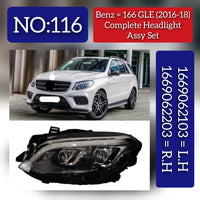 Complete Headlight Headlamp Assy Left A1669062103 & Right A1669062203 (Without Blaster) Compatible With MERCEDES-BENZ GLE (W166) (2016-2018) Tag No.116
