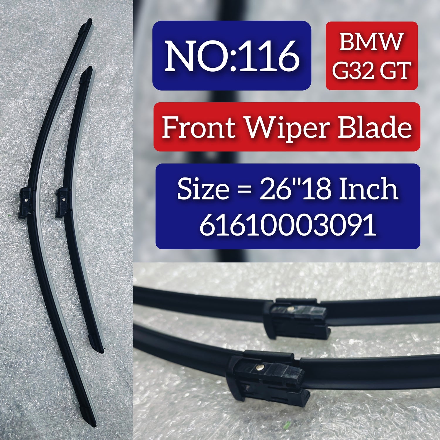 Front Wiper Blade Set (26'18 Inch) 61610003091 61612147361 61612147365 61612219148 61612349871 Compatible with  6-SeriesG32 GT Tag No.116