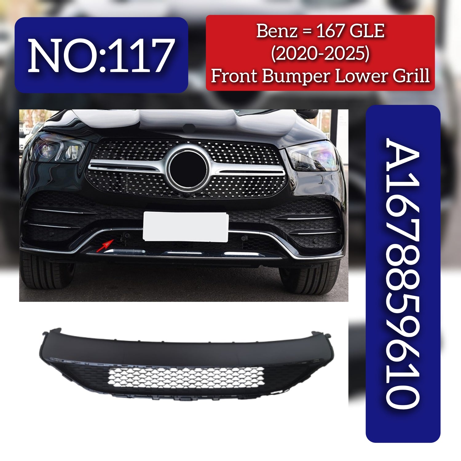 Front Bumper Lower Grill A1678859610 1678859610 Compatible With Mercedes Benz 167 GLE (2020-2025) Tag No.117
