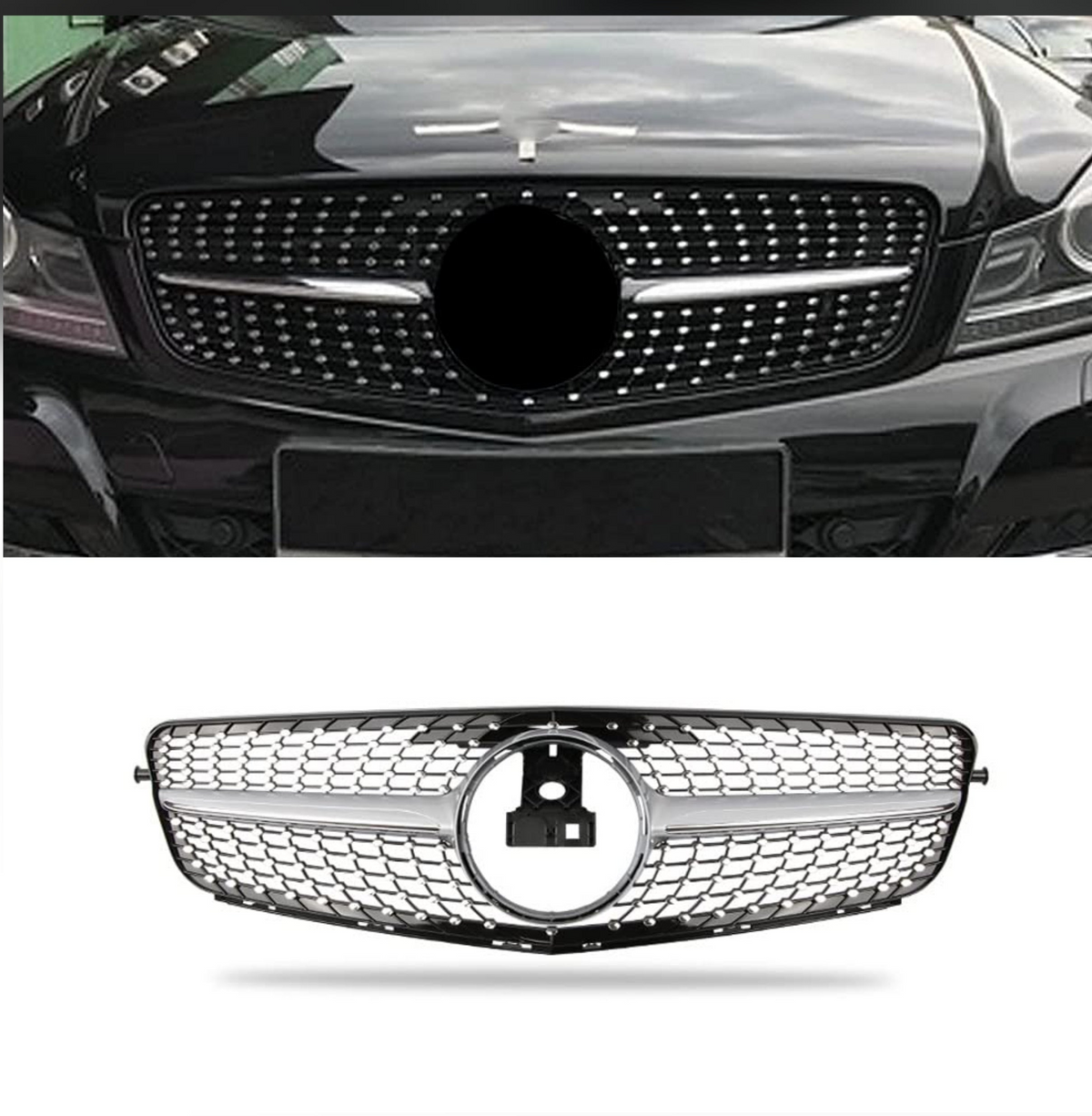 Diamond Silver Show Grill Compatible With Mercedes  Benz C-CLASS 204 T-2  (2007-2014) Tag-SG-5