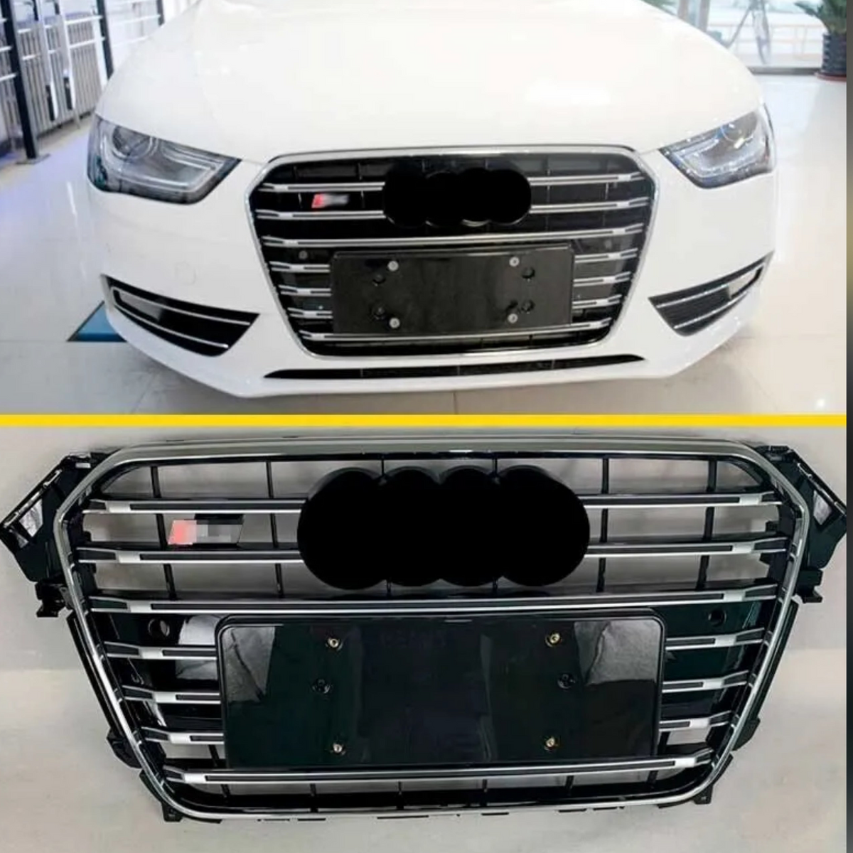 Show Grill Compatible With  Audi A4 B8 Facelift (2013-16) Original Shiny Black Chrome Tag 11