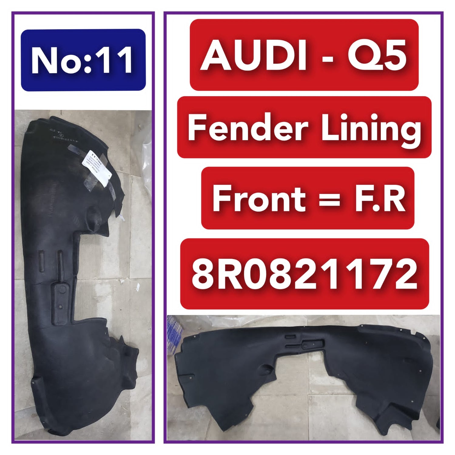 Front Right Fender Liner 8R0821172 8R0821172F   8R0821172E 8R0821172GCompatible With AUDI Q5 8R (2009-2015) Tag-FEA-11