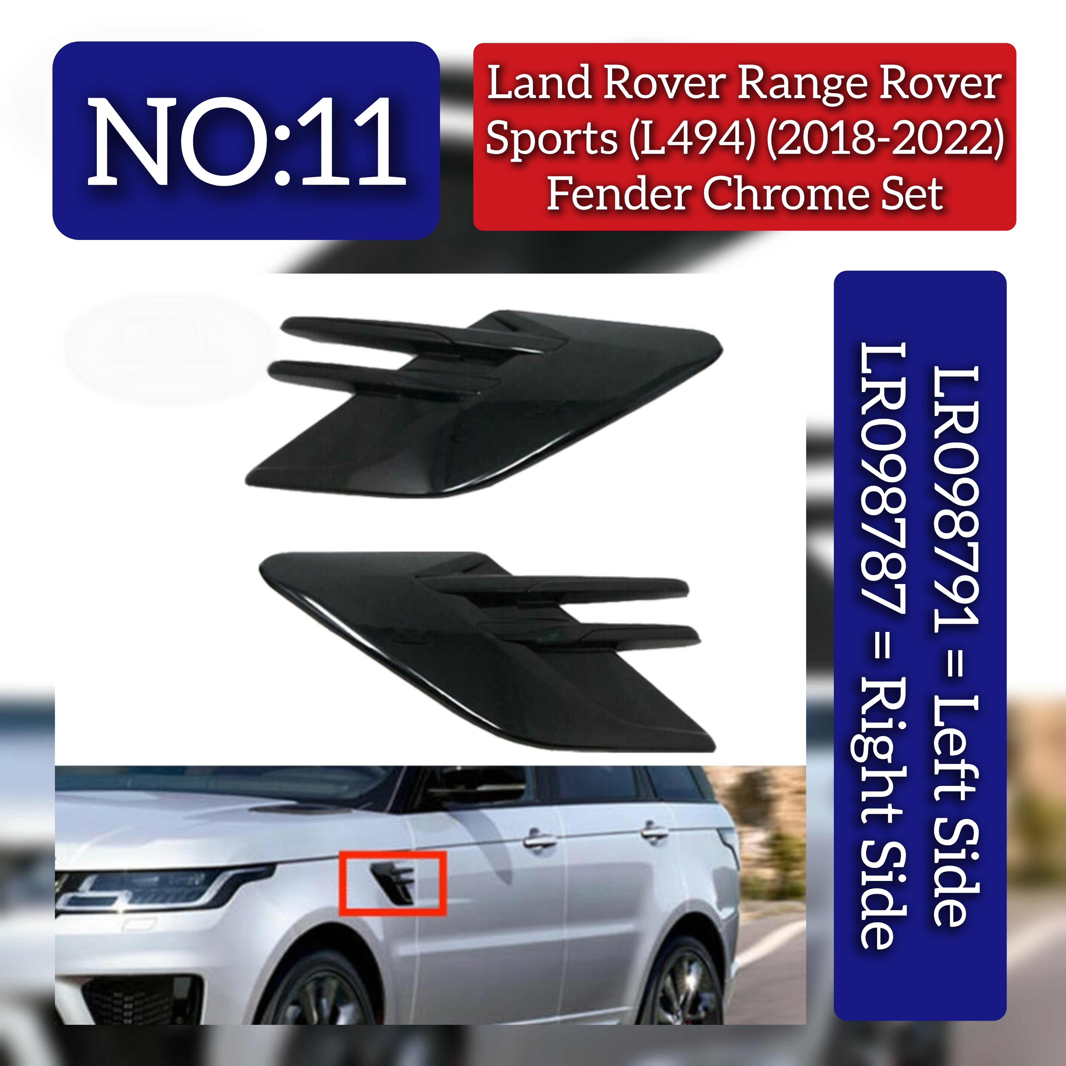 Fender Chrome Set Right LR098787 & Left LR098791 Compatible With Land Rover Range Rover Sport - L494 (2018-2022) Tag No.11