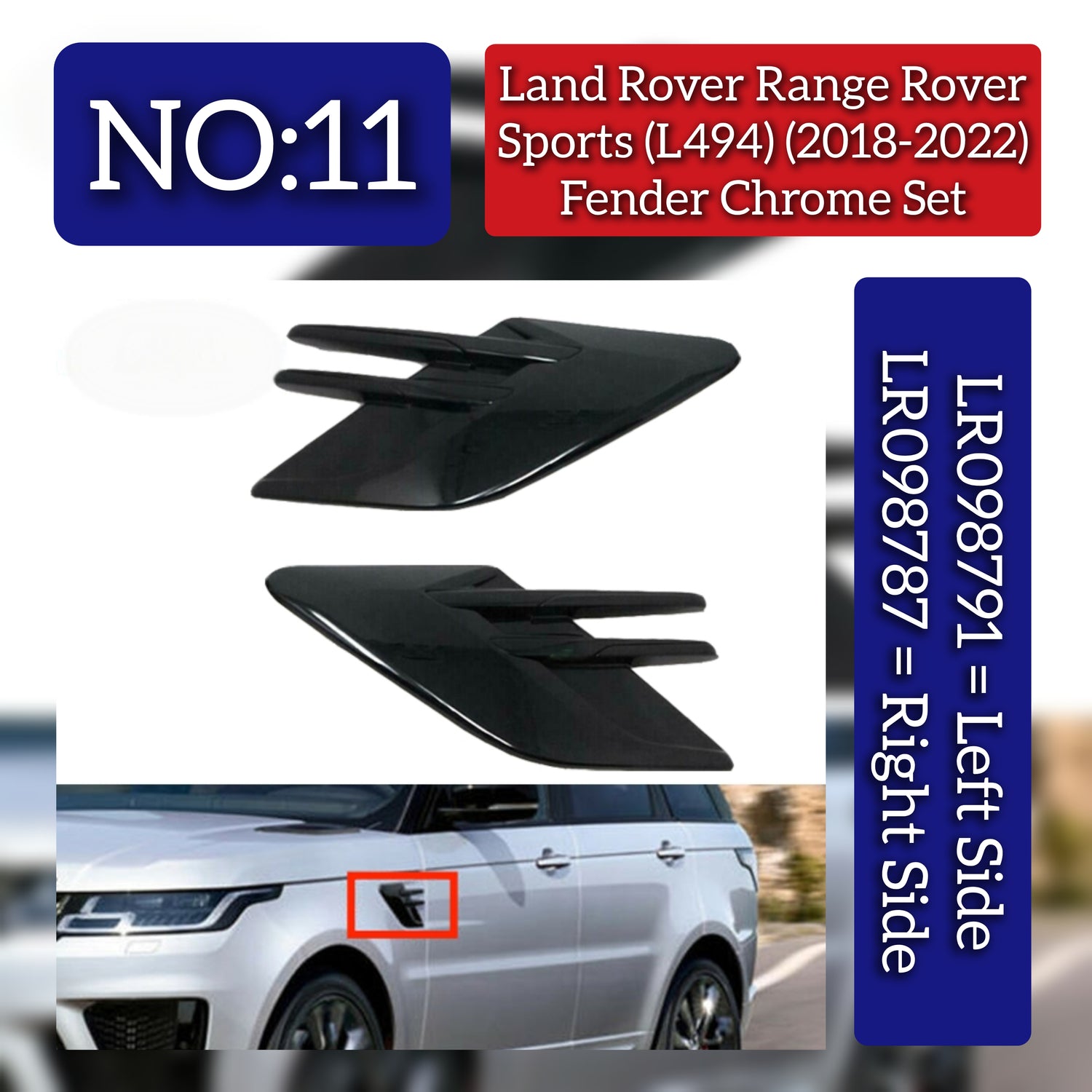 Fender Chrome Set Right LR098787 & Left LR098791 Compatible With Land Rover Range Rover Sport - L494 (2018-2022) Tag No.11
