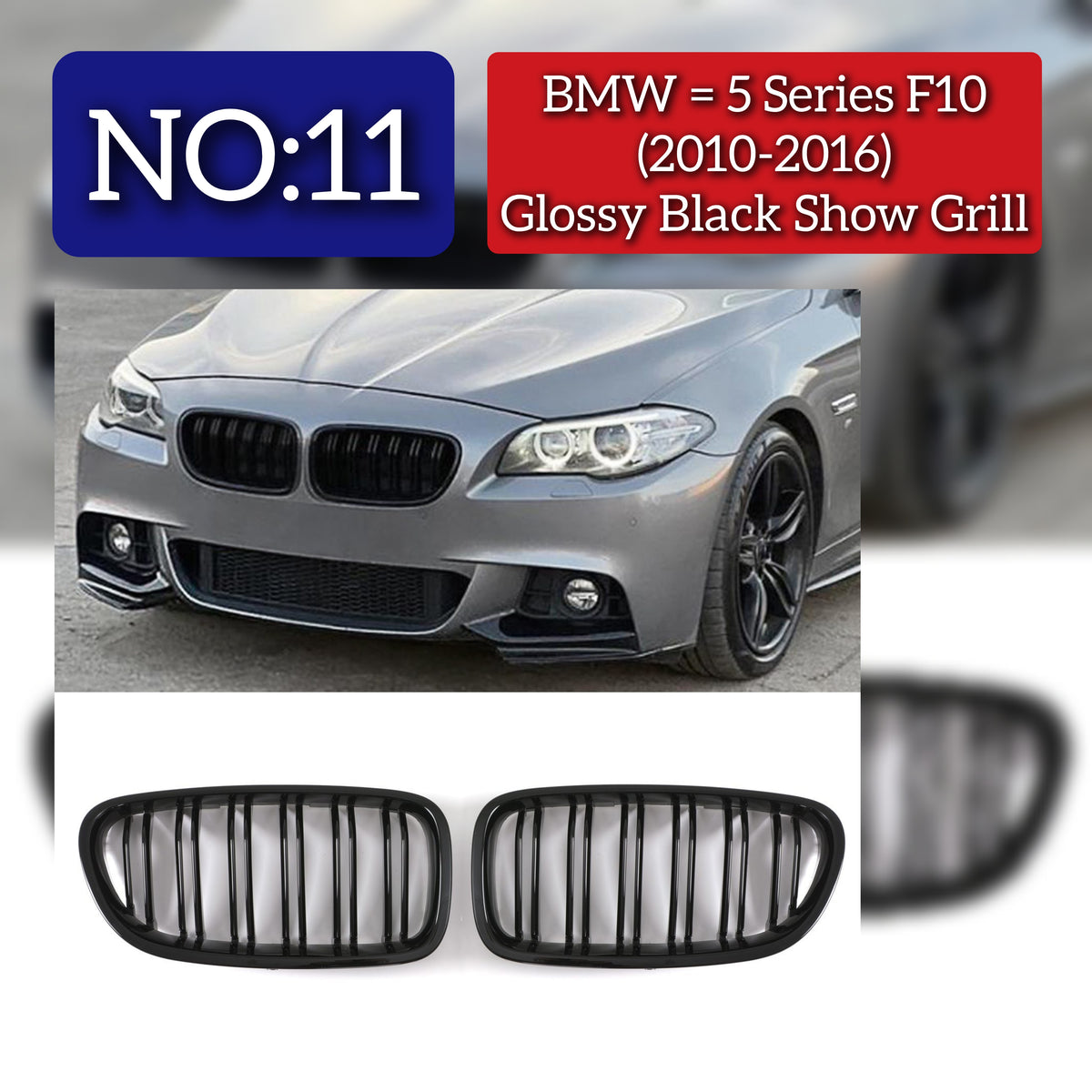 Glossy Black Show Grill Compatible With BMW 5 Series F10 (2010-2016)