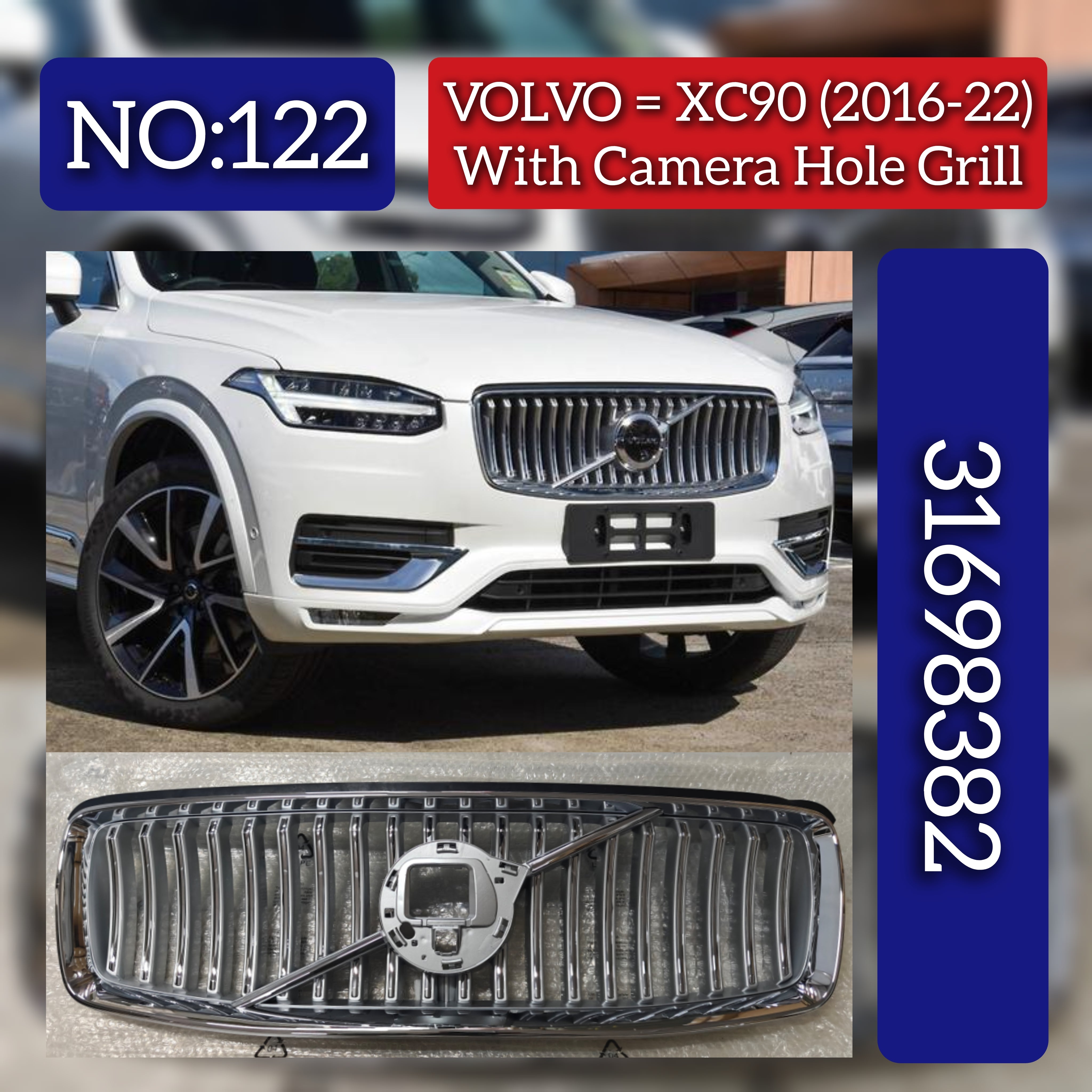 Front Bumper Show Grill With Camera Hole Grill 31698382 Compatible With VOLVO XC90 I (275) Tag No.122
