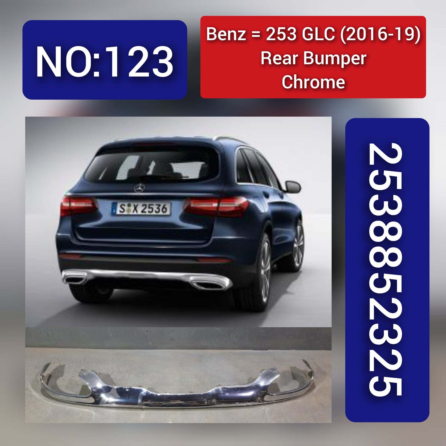 Rear Bumper Chrome 2538852325 Compatible With MERCEDES BENZ GLC X253 2016-2019 Tag No.123