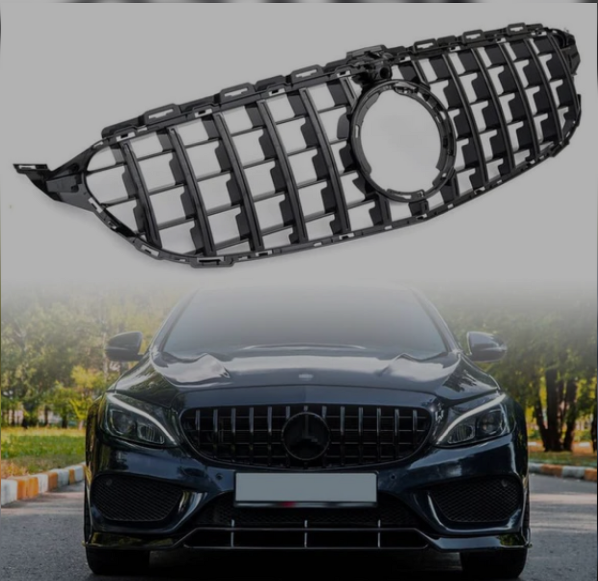 Show Grill Compatible With Mercedes Benz C-Class W205 Black Chrome With Camera (2014-2019) Tag 64