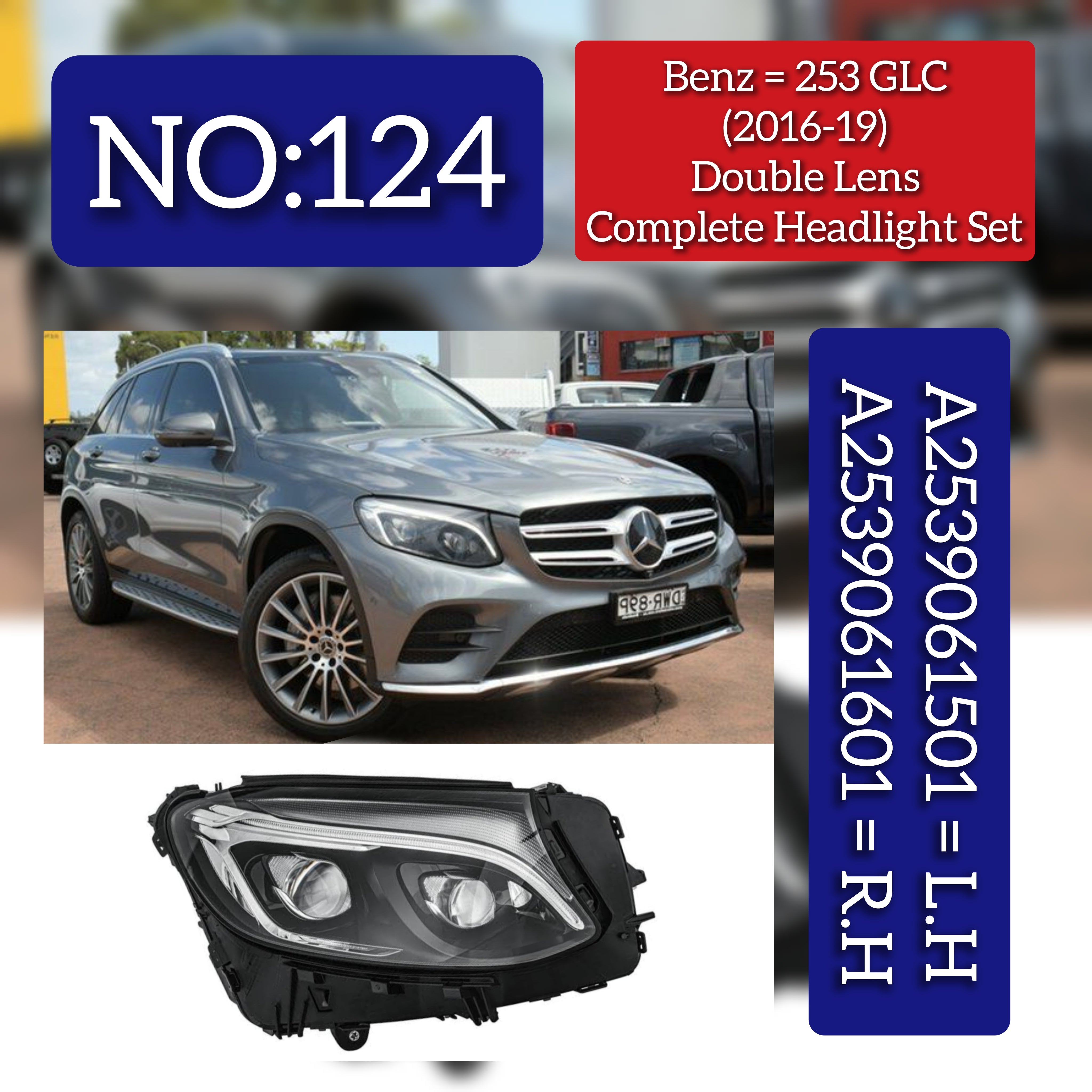 Headlight Headlamp Left A2539061501 & Right A2539061601 (DOUBLE LENS) (Without Blaster) Compatible With MERCEDES-BENZ GLC (W253) (2016-2019)