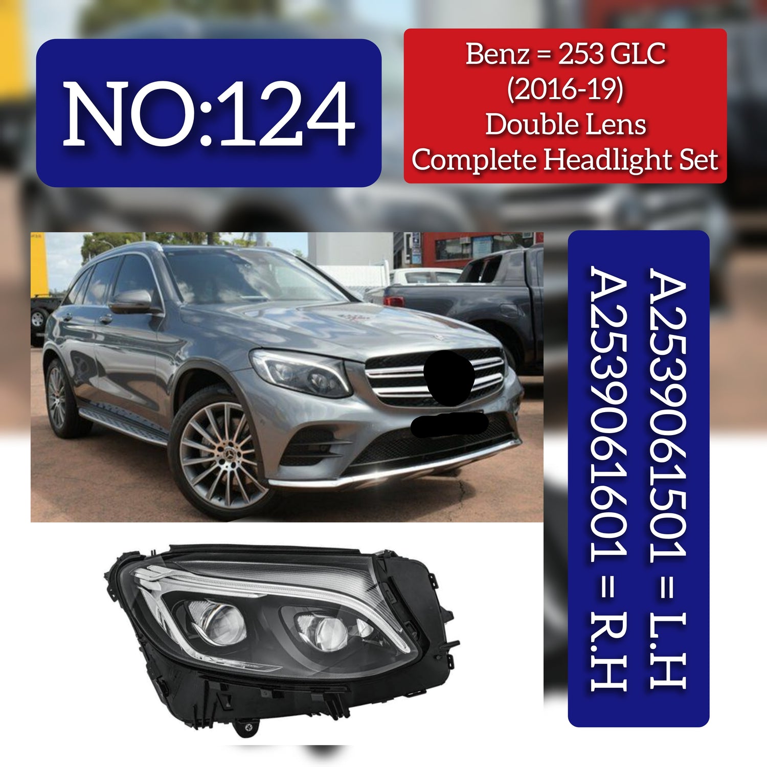 Headlight Headlamp Left A2539061501 & Right A2539061601 (DOUBLE LENS) (Without Blaster) Compatible With MERCEDES-BENZ GLC (W253) (2016-2019)
