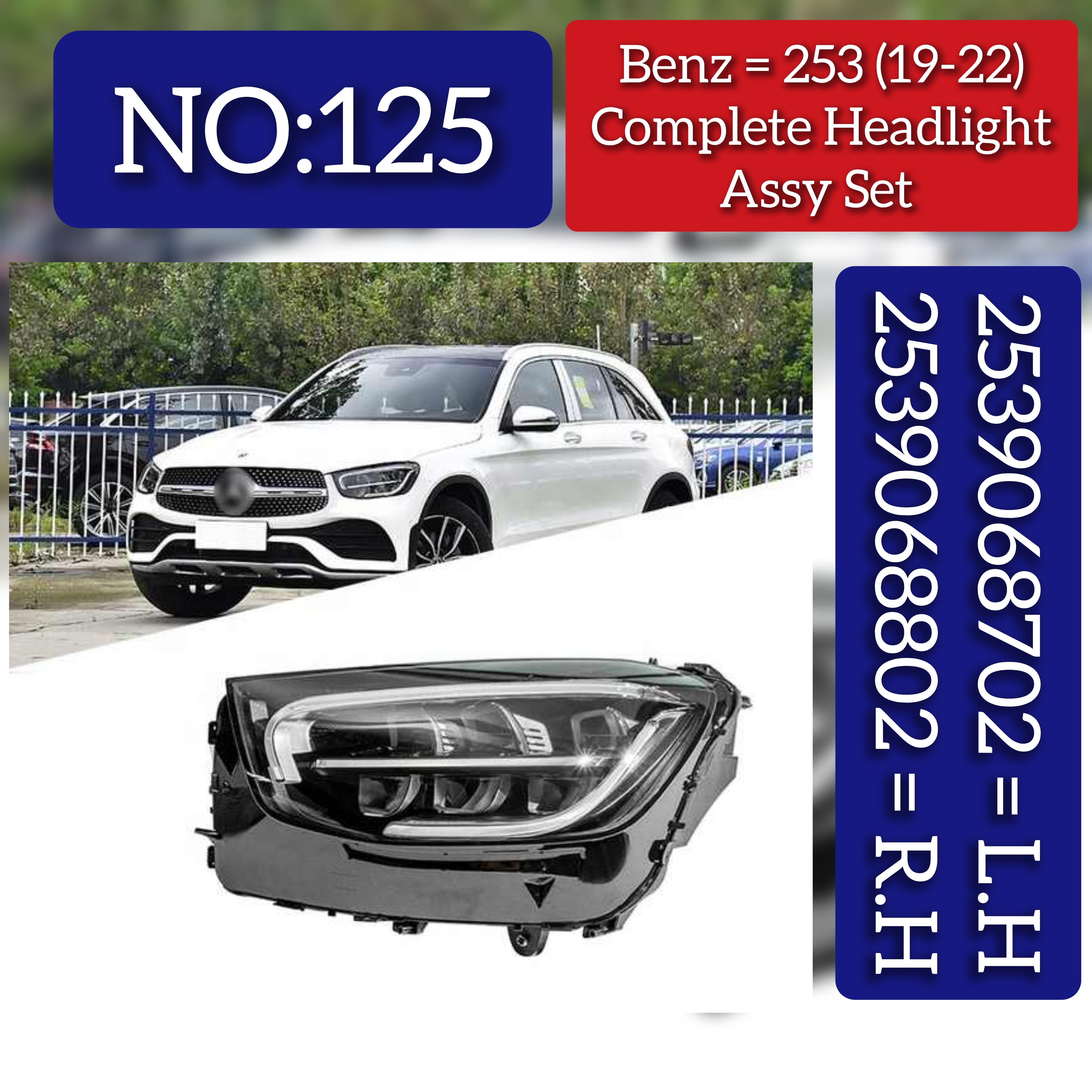 Headlight Headlamp Left Headlight Headlamp Left A2539068702& Right A2539068802 (Without Blaster) Compatible With Mercedes BENZ GLC X253 2020 - 2022 (LED)