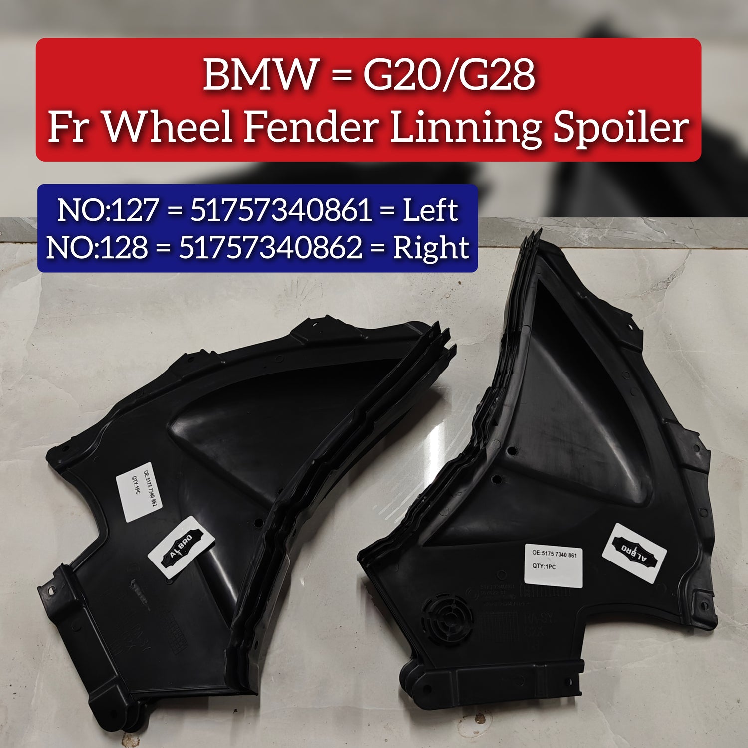 Front Right Wheel Fender Spoiler 51757340862 Compatible With BMW 3 Series G20/G28 Tag No.128