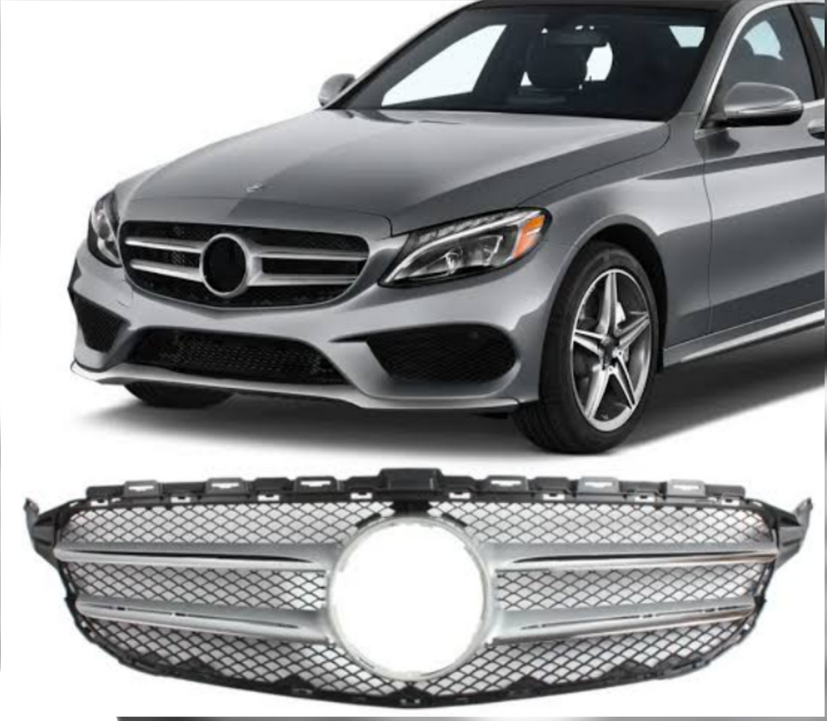 Show Grill Compatible With Mercedes Benz C-Class W205   Double Silver Chrome (2015-2018) Tag 61