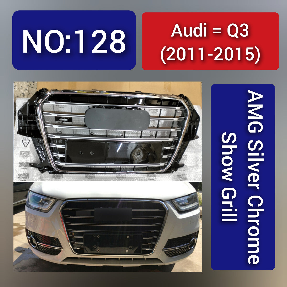 Show Grill  Compatible With Audi Q3(2011-2015) AMG Silver Chrome Tag no.128
