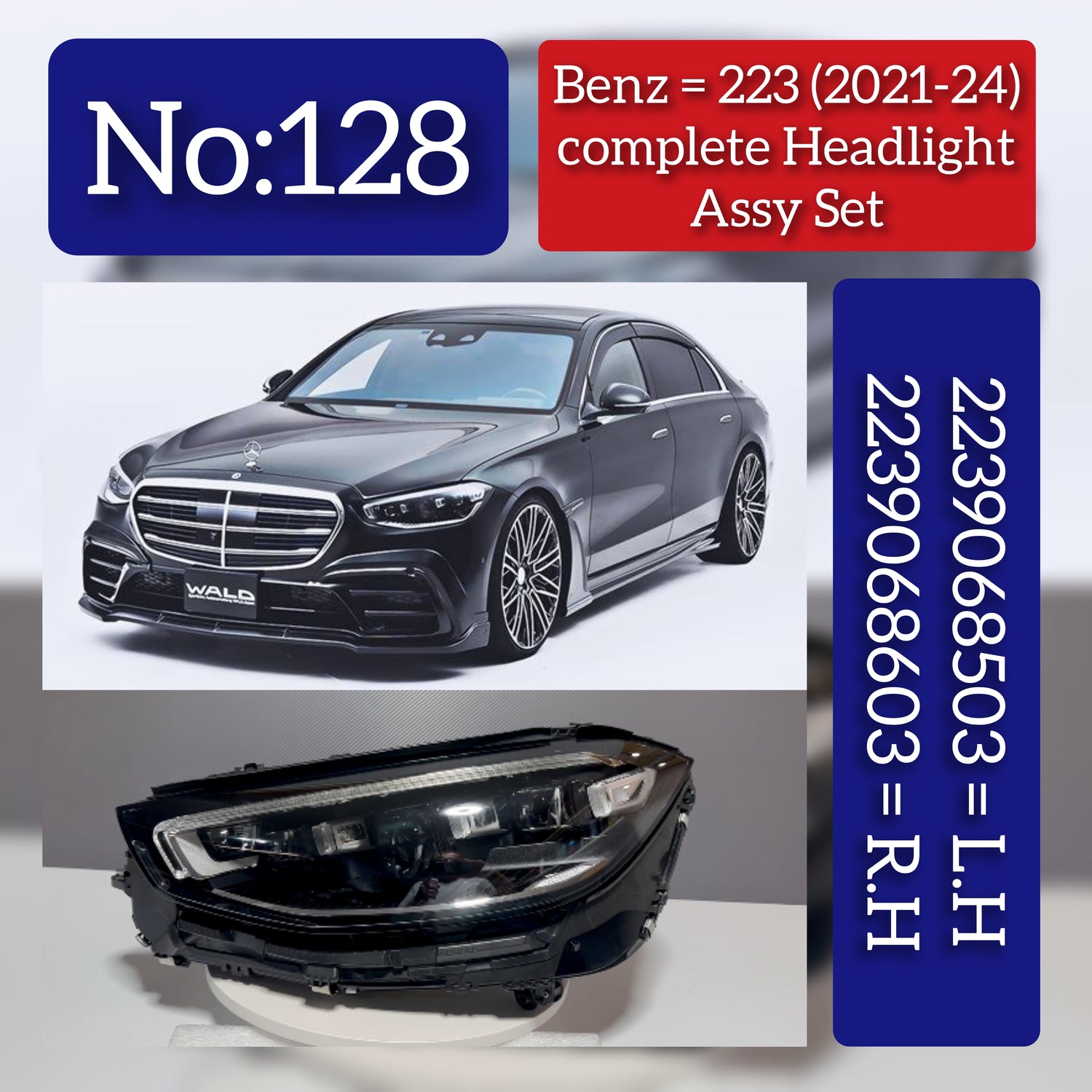 Complete Headlight Assembly Left A2239068503 & Right A2239068603 Compatible With Mercedes Benz  (W223) S-Class (2021-2024) Tag No.128