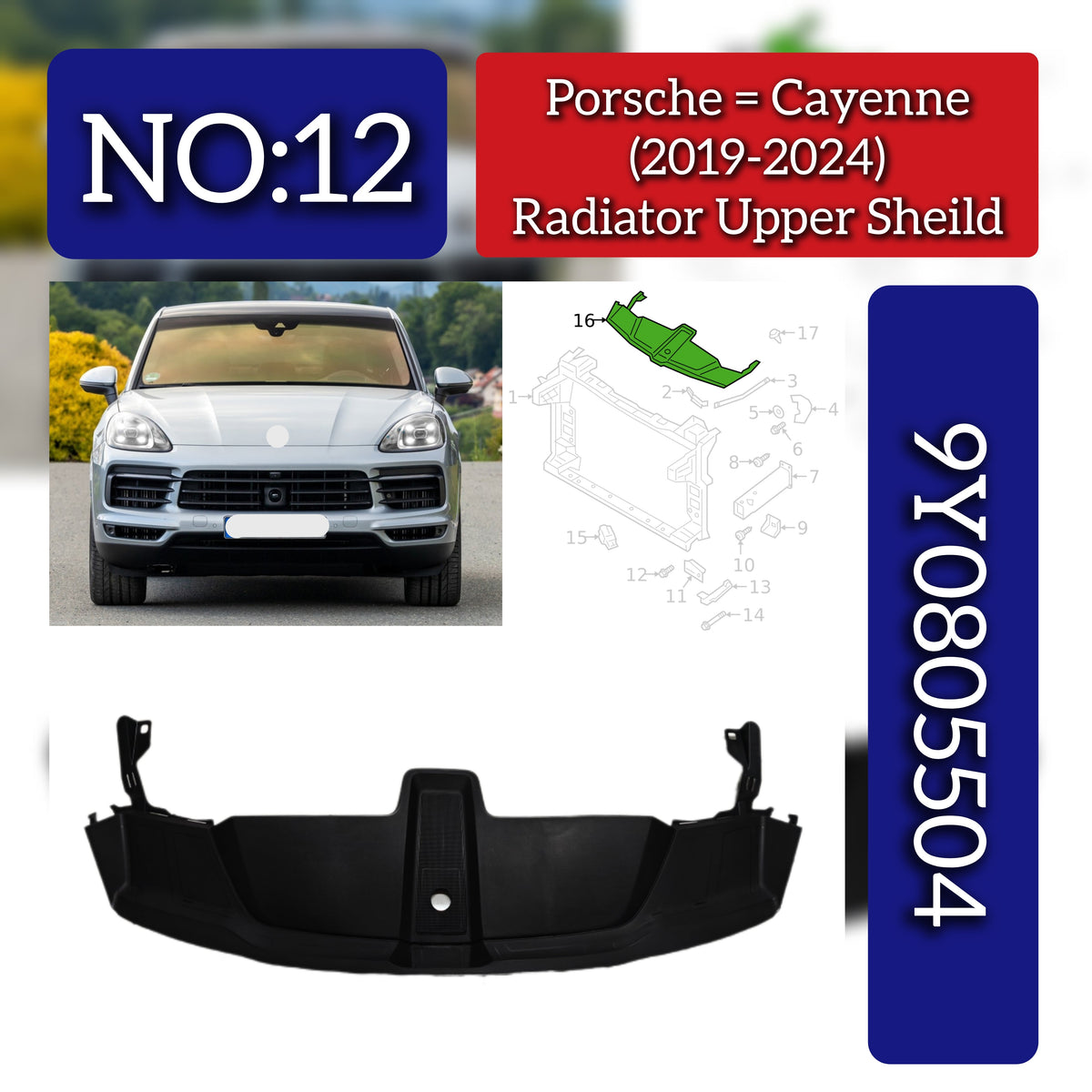 Radiator Upper Shield 9Y0805504 Compatible With Porsche Cayenne (2018-2020) Tag No.12
