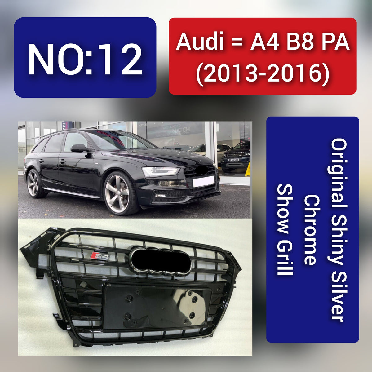 Show Grill Compatible With Audi A4 B8 Facelift (2013-16) Original Shiny Silver Chrome Tag 12