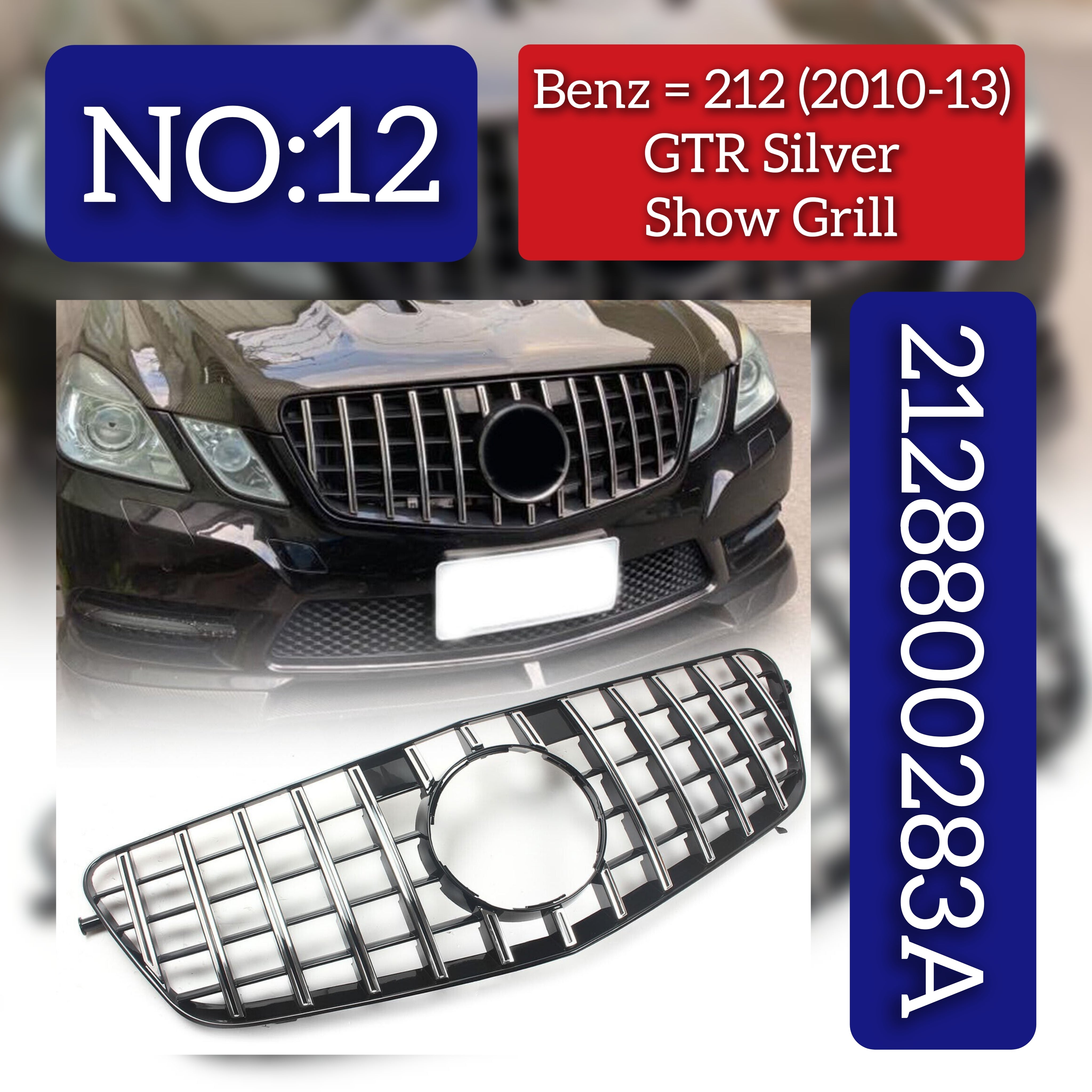GTR Silver Show Grille 2128800283A Compatible With Mercedes Benz E-CLASS W212 T-2 Grill Tag 12