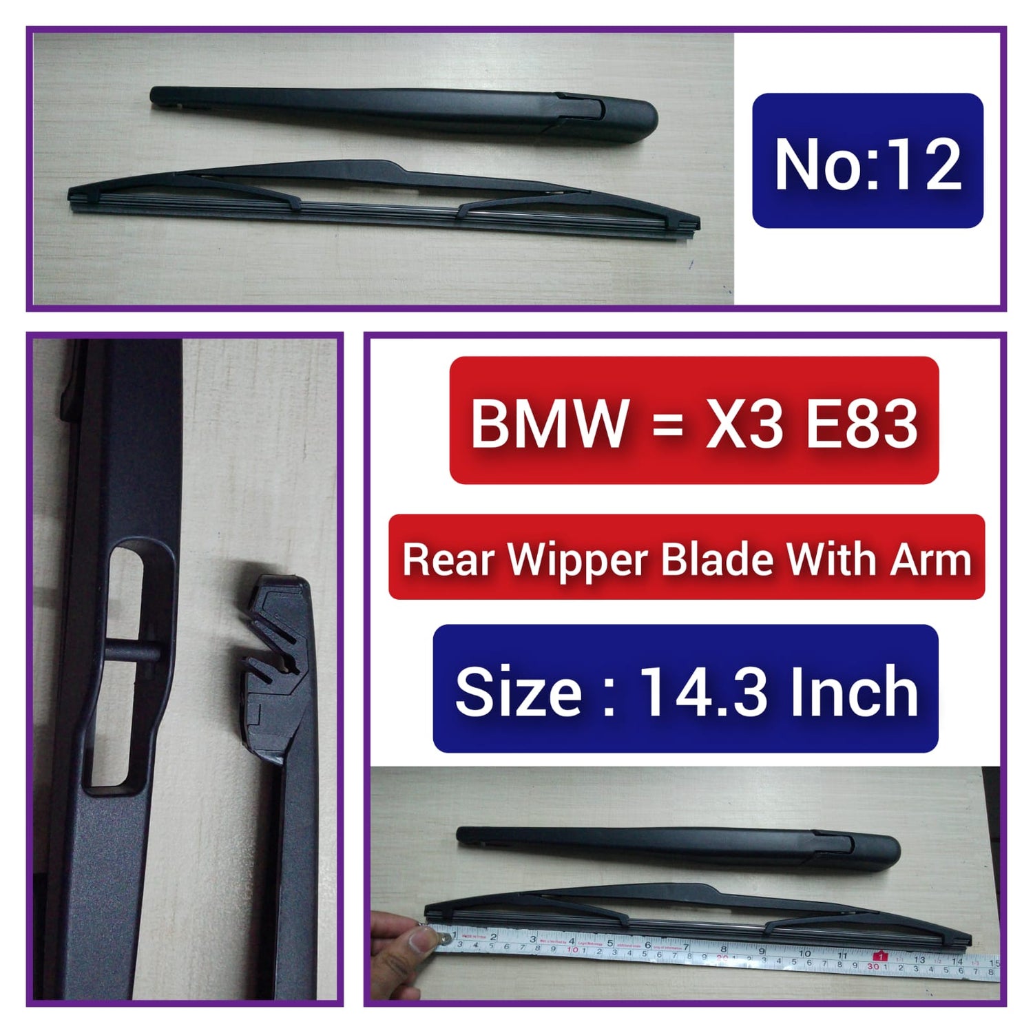 Rear Wiper Blade (14.3 Inch) With Arm Compatible With BMW X3 E83 Tag-WBR-12