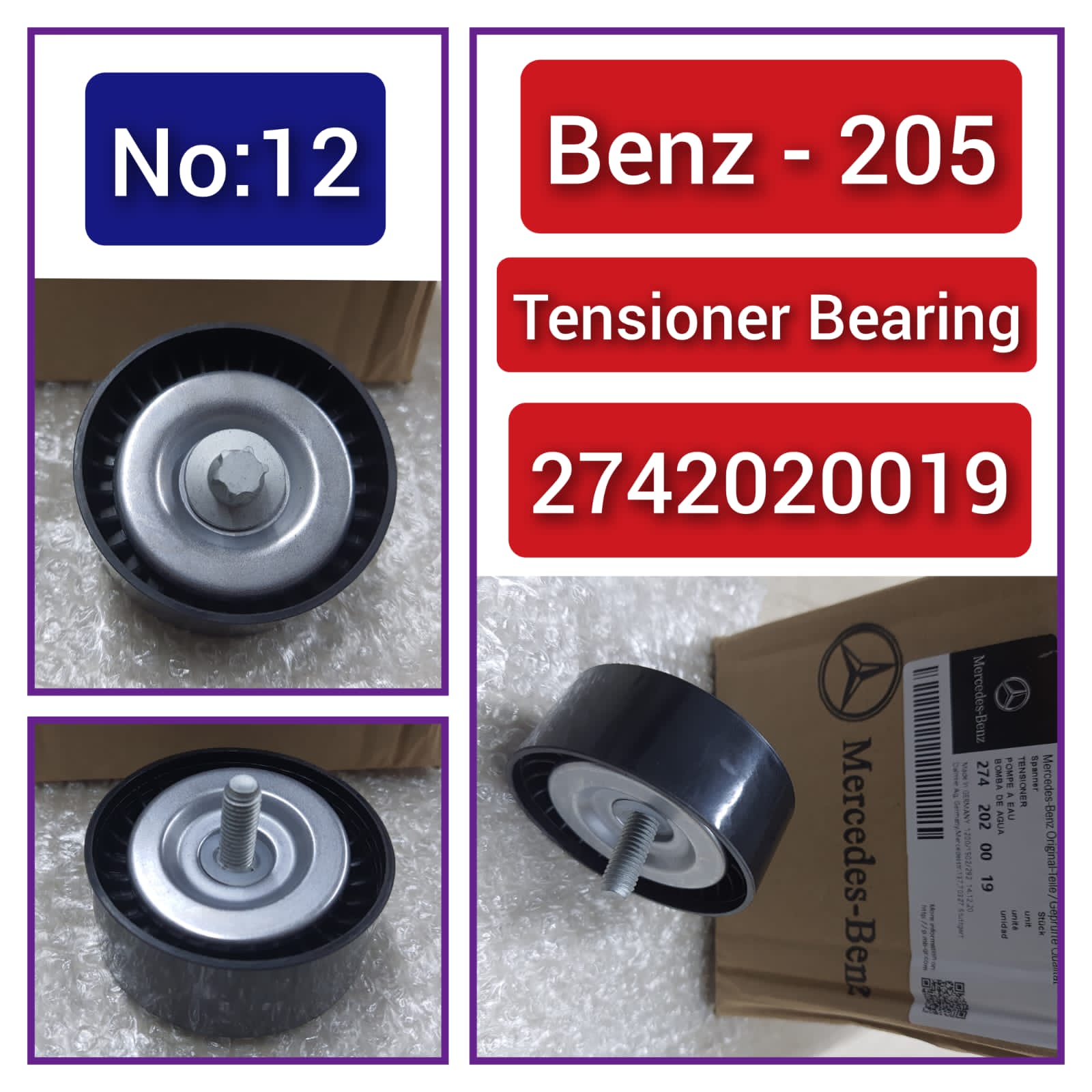 Belt Idler Pulley 2742020019 A2742020119 A2742020019 Compatible with MERCEDES-BENZ C-CLASS C-CLASS (W204) & C-CLASS (W205) & A-CLASS (W176) & A-CLASS (W177) Tag no : 12