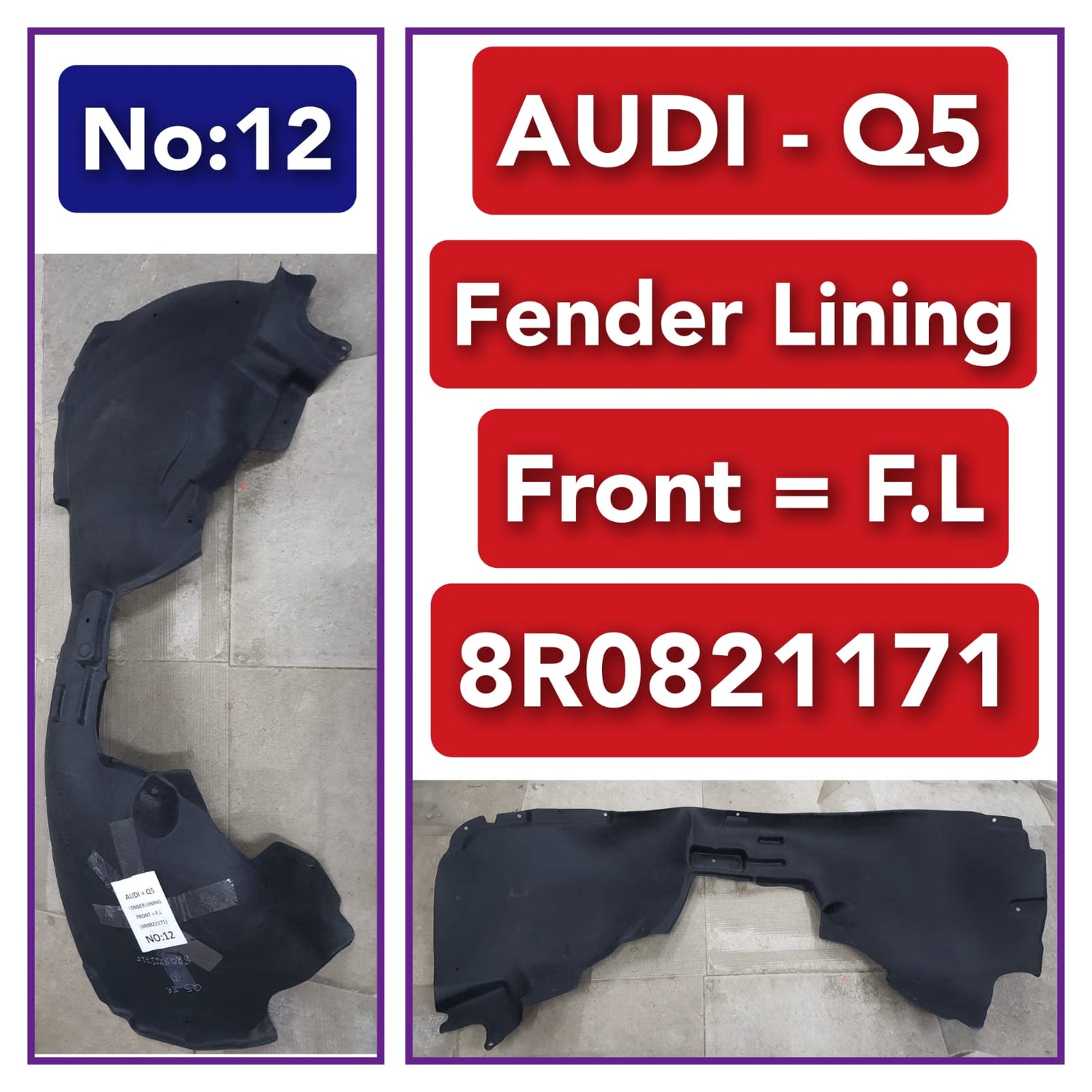 Front Left Fender Liner 8R0821171 8R0821171F 8R0821171E 8R0821171G Compatible With AUDI Q5 8R (2009-2015) Tag-FEA-12
