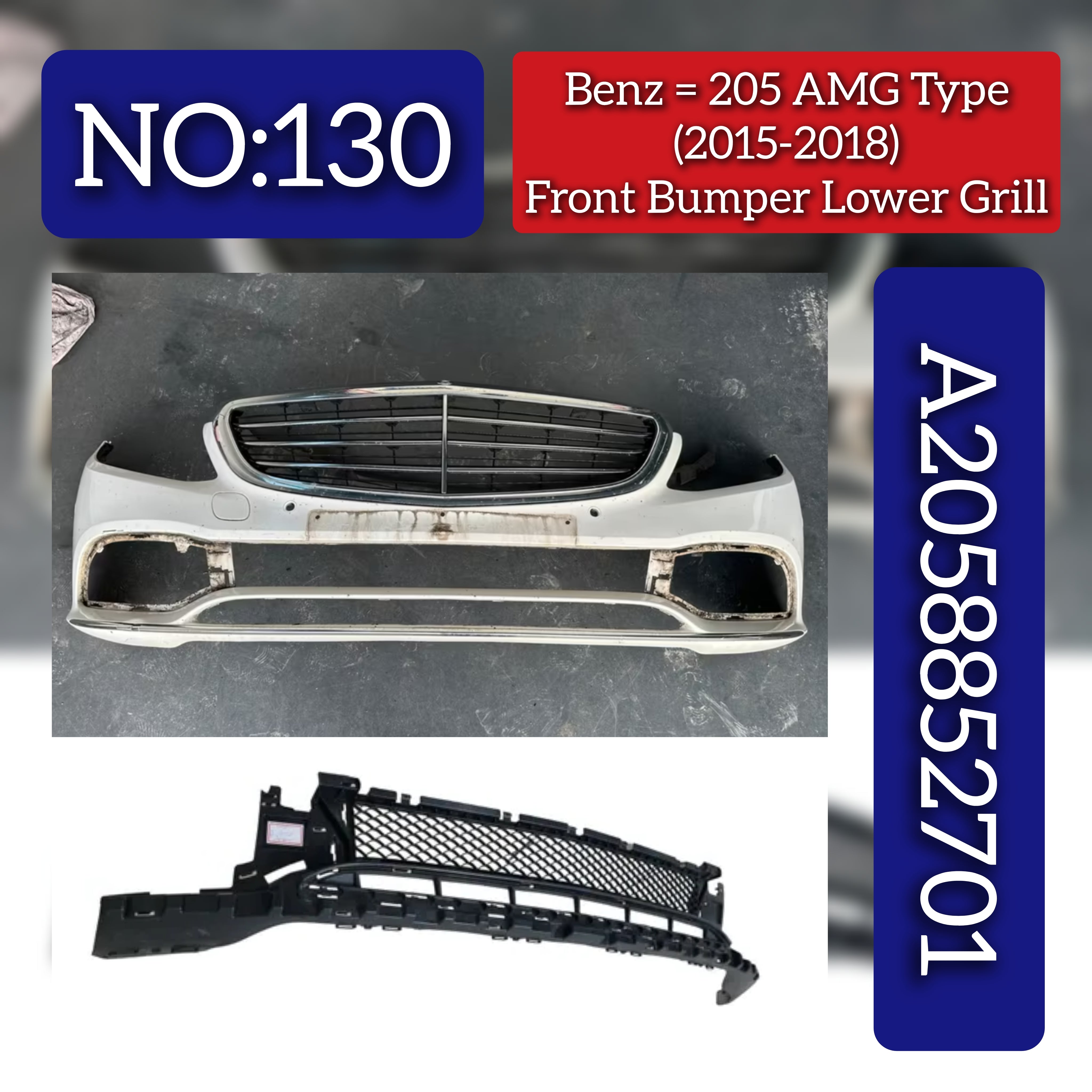 Front Bumper Lower Grill 2058852701 Compatible With Mercedes-Benz C-CLASS W205 (2015-2018) Tag No.130