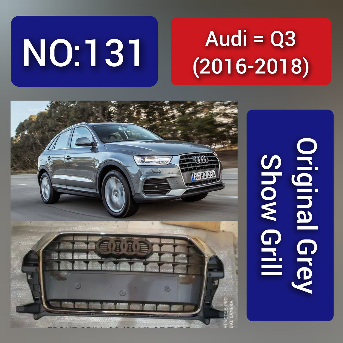 Show Grill Compatible With  Audi Q3(2016-18) Original Grey