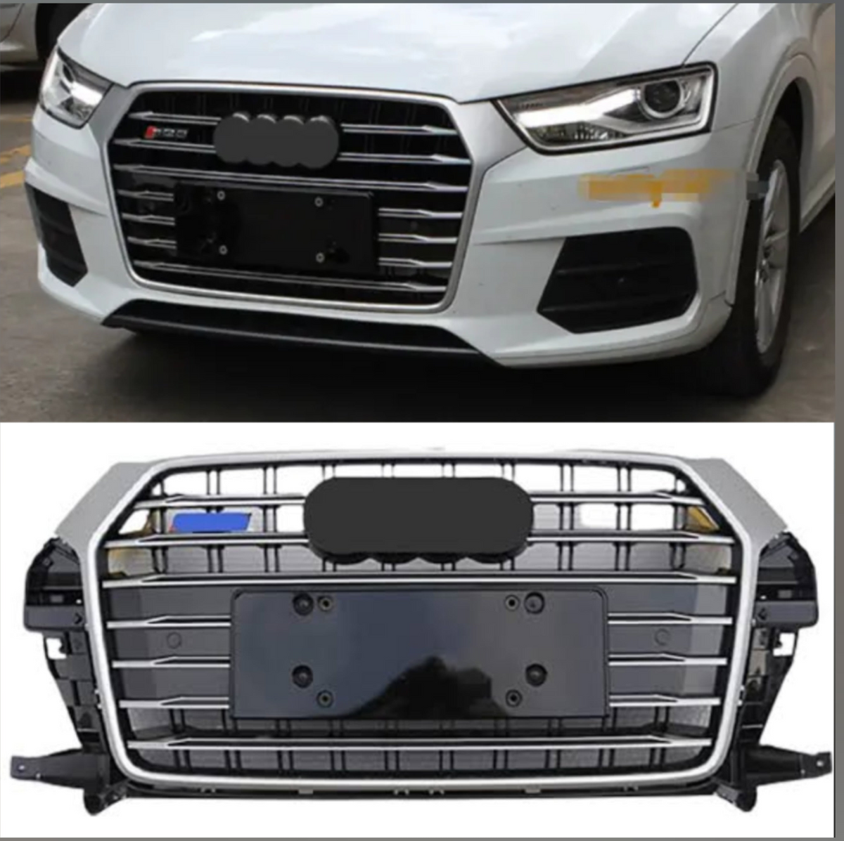 Show Grill  Compatible With Audi Q3(2016-18) AMG Silver Chrome