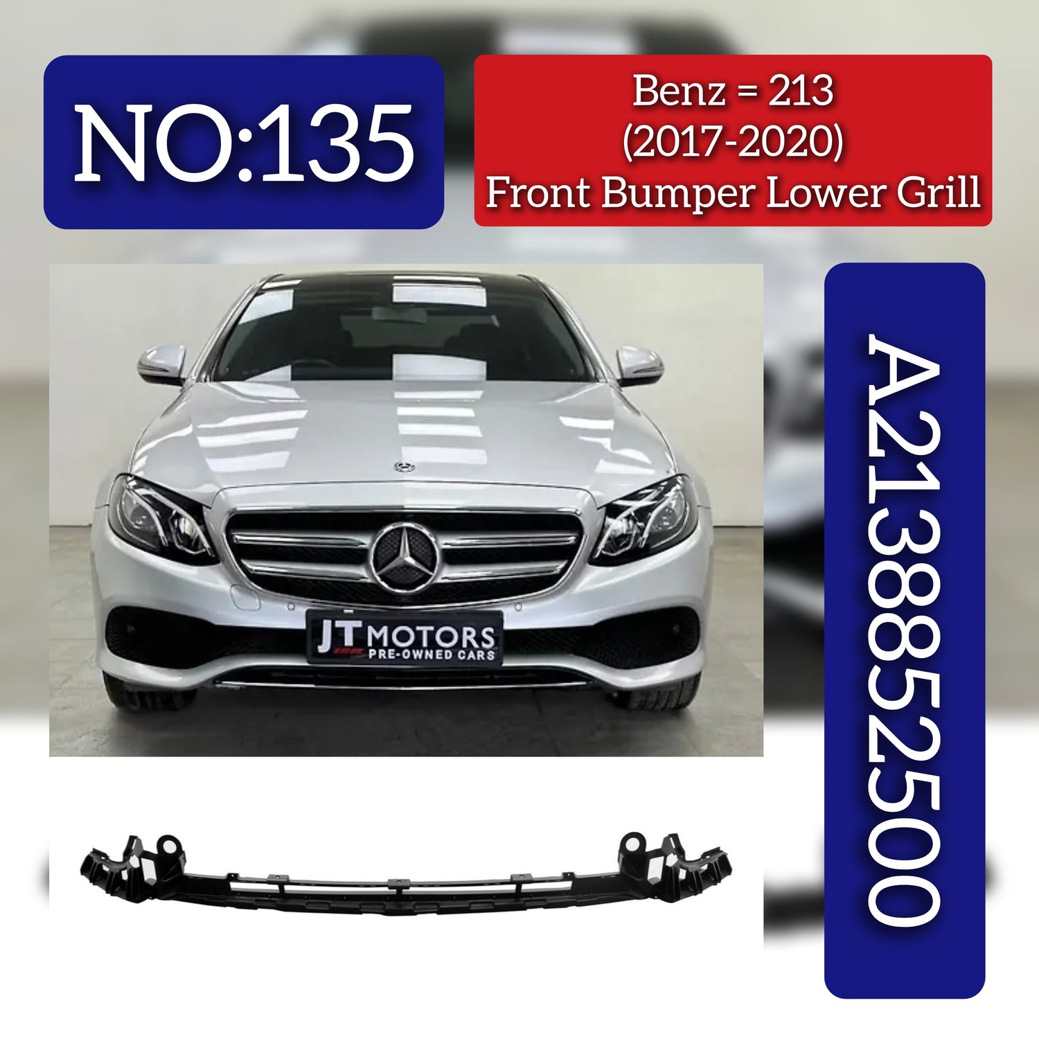 Front Bumper Lower Grill 2138852500 A2138852500 Compatible With Mercedes-Benz E-CLASS W213 (2017-2020) Tag No.135