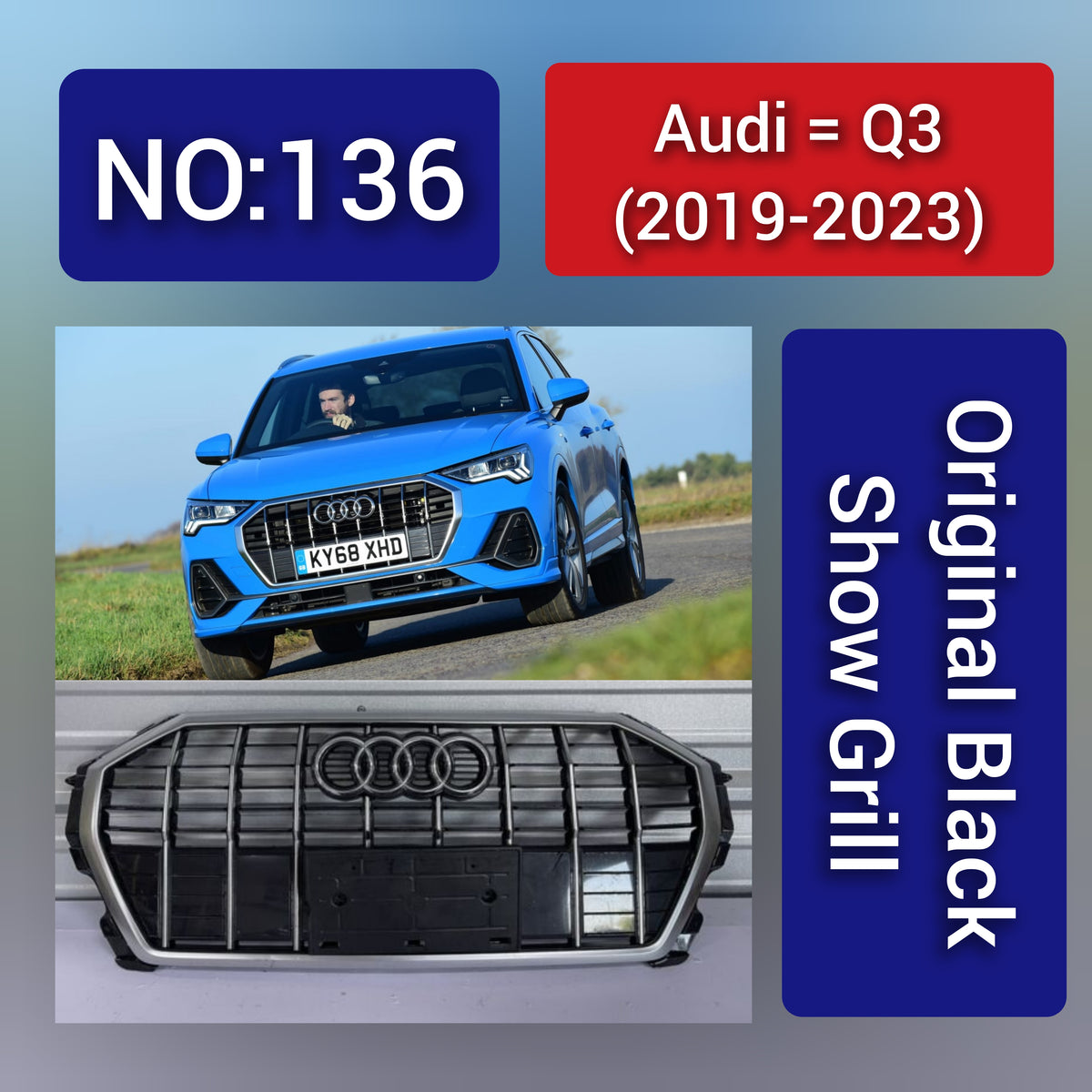 Show Grill Compatible With Audi Q3(2019-23) Original Black