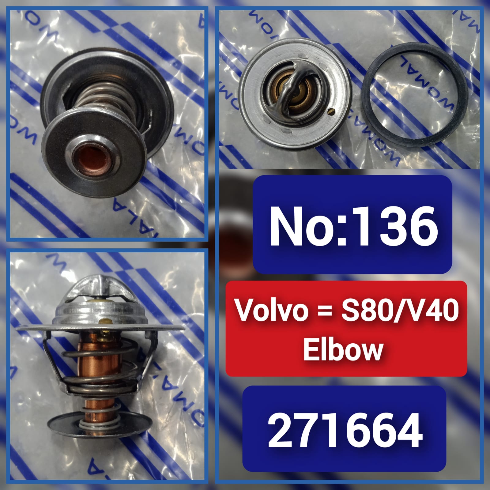 Coolant Thermostat 271664 2716645 9180811 271417 2714178 Compatible With VOLVO S80 &  V70 & XC70 Tag No.136