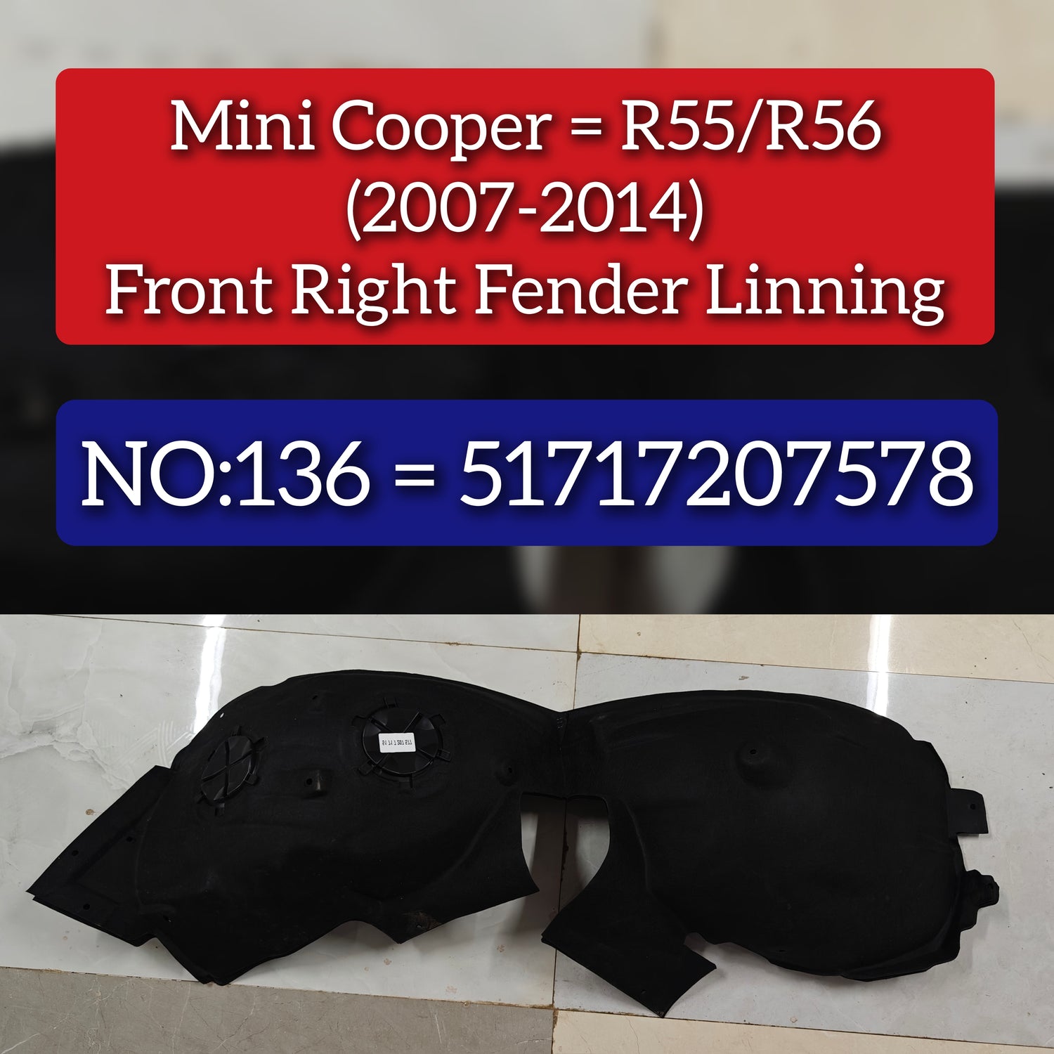 Front Left fender Liner 51717207578 Compatible With Mini Cooper S (R56)