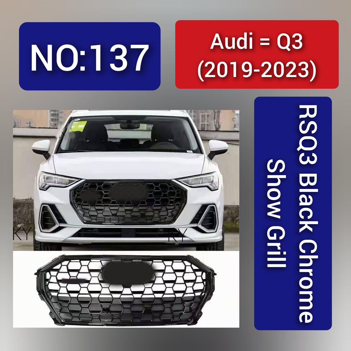 Show Grill  Compatible With Audi Q3(2019-23) RSQ3 Black Chrome