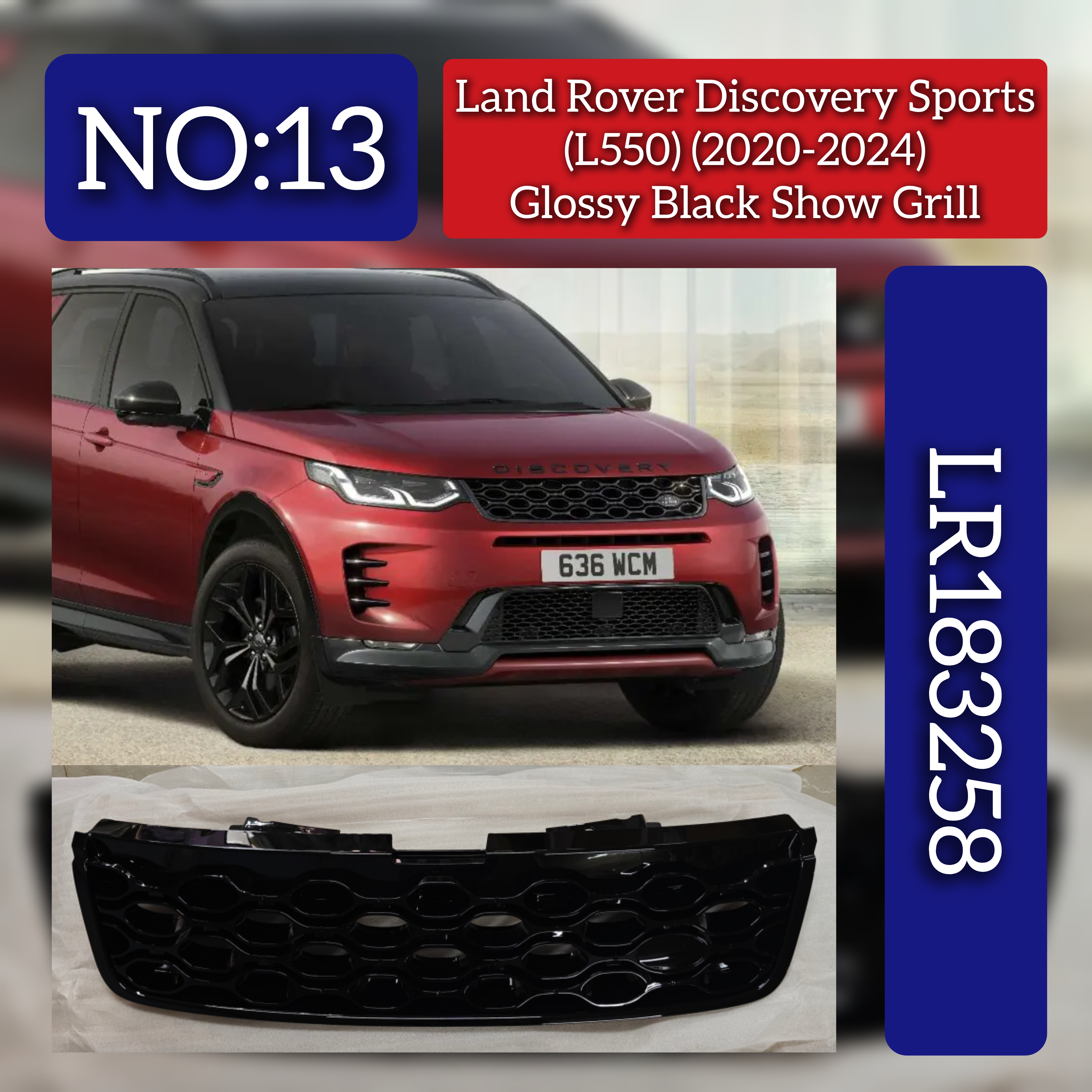 Glossy Black Show Grill LR183258 Compatible With LAND ROVER DISCOVERY SPORT (L550) (2020-2024) Tag No.13