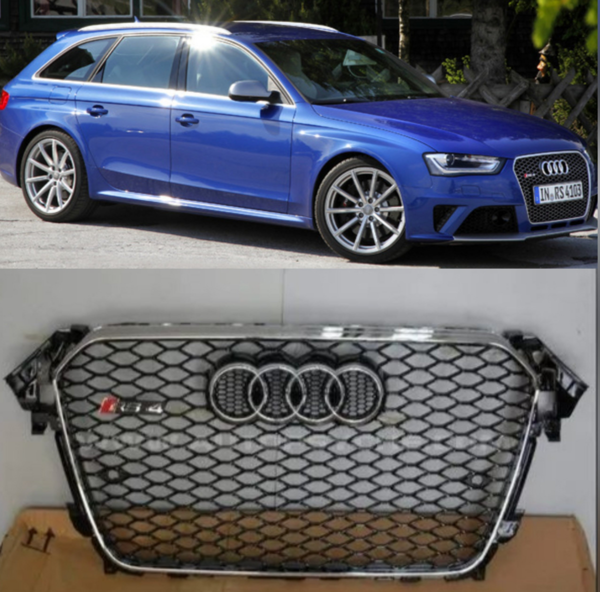 Show Gril Audi  Compatible With  A4 B8 Facelift (2013-16) RS4 Silver Chrome Tag 13