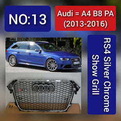 Show Gril Audi  Compatible With  A4 B8 Facelift (2013-16) RS4 Silver Chrome Tag 13