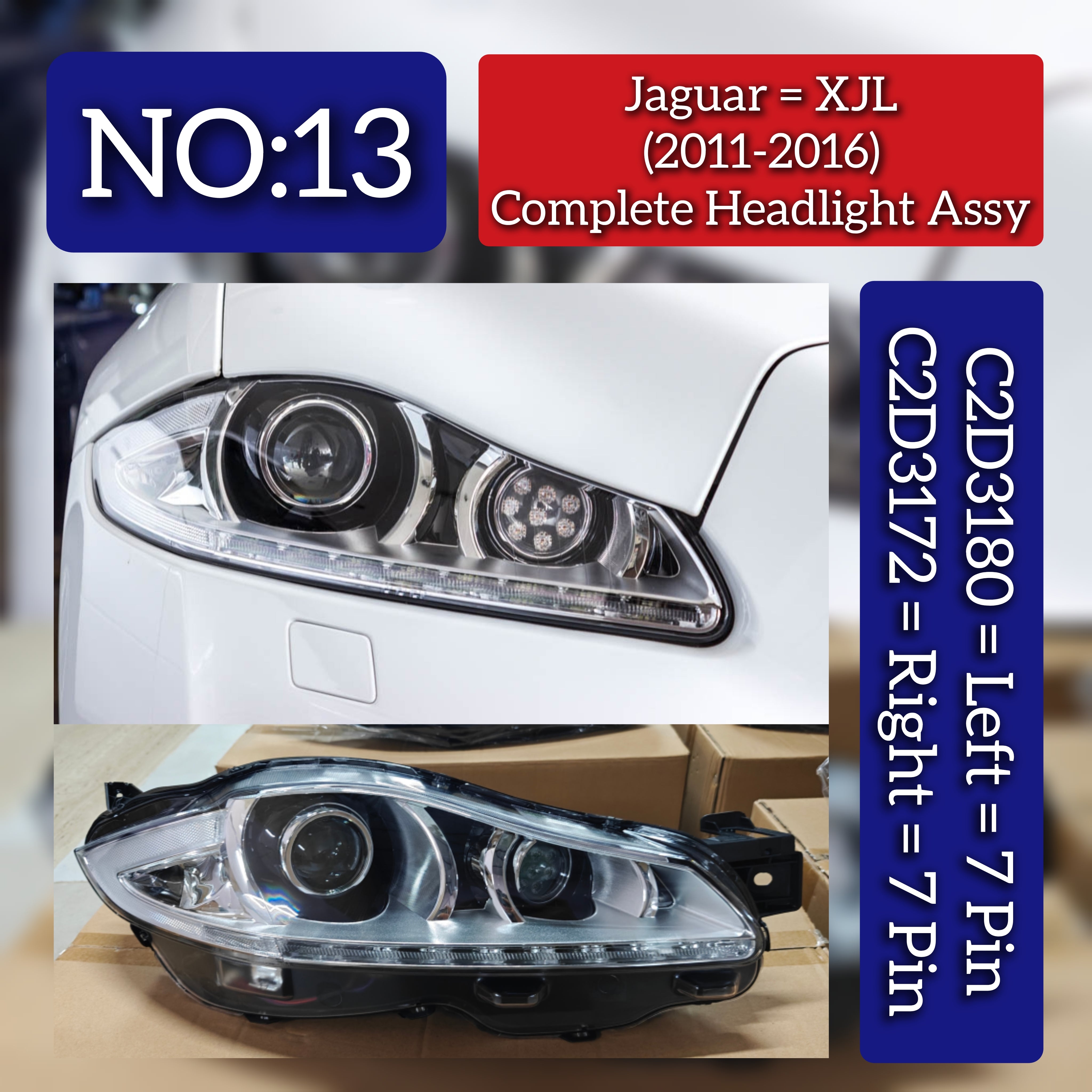 Complete Headlight Assy Set Left C2D3180 & Right C2D3172 Compatible With Jaguar XJL (2011-2016) Tag No.13