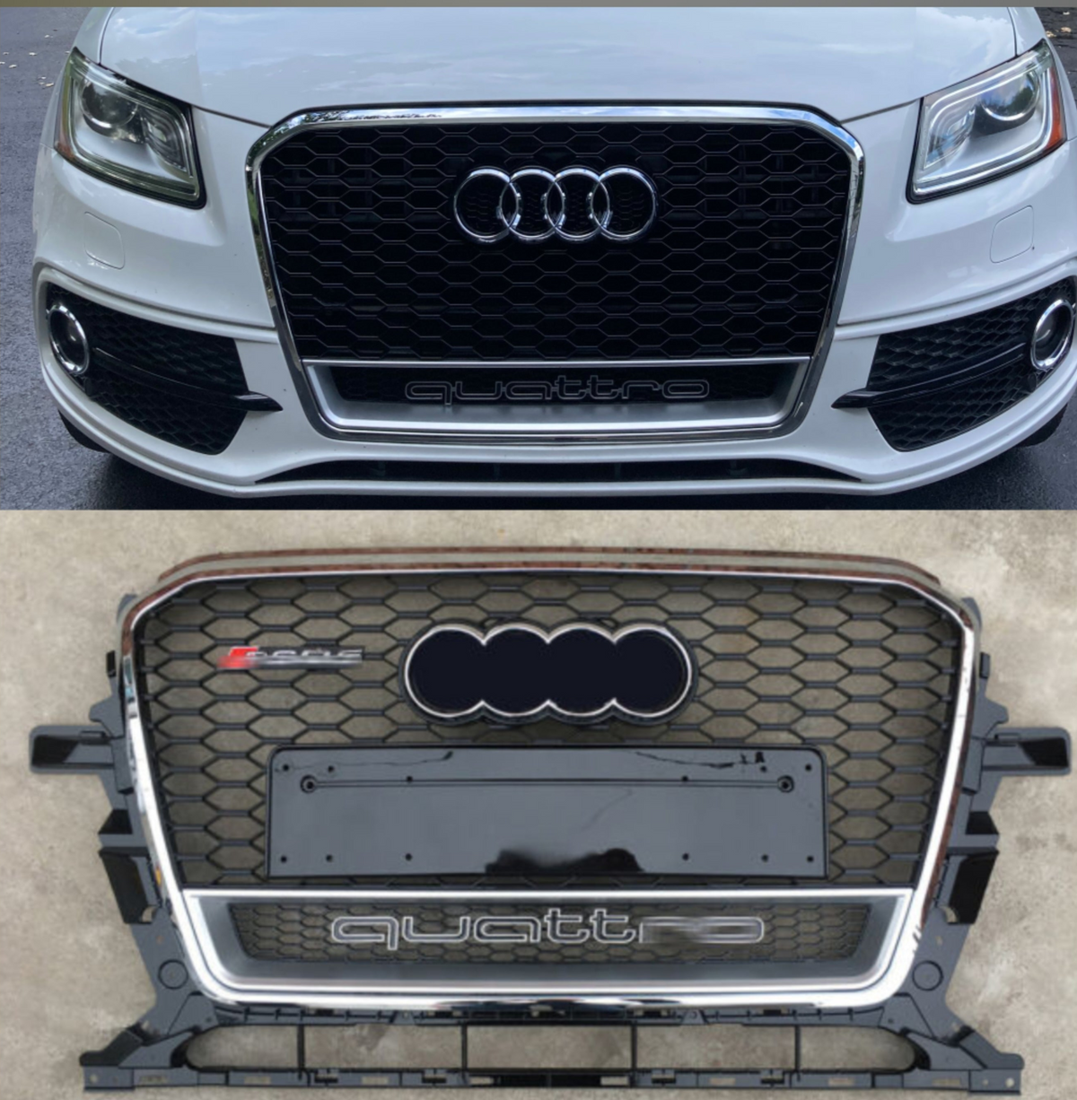 Show Grill  Compatible With Audi Q5 (2013-17) RSQ5 Quattro Silver Chrome