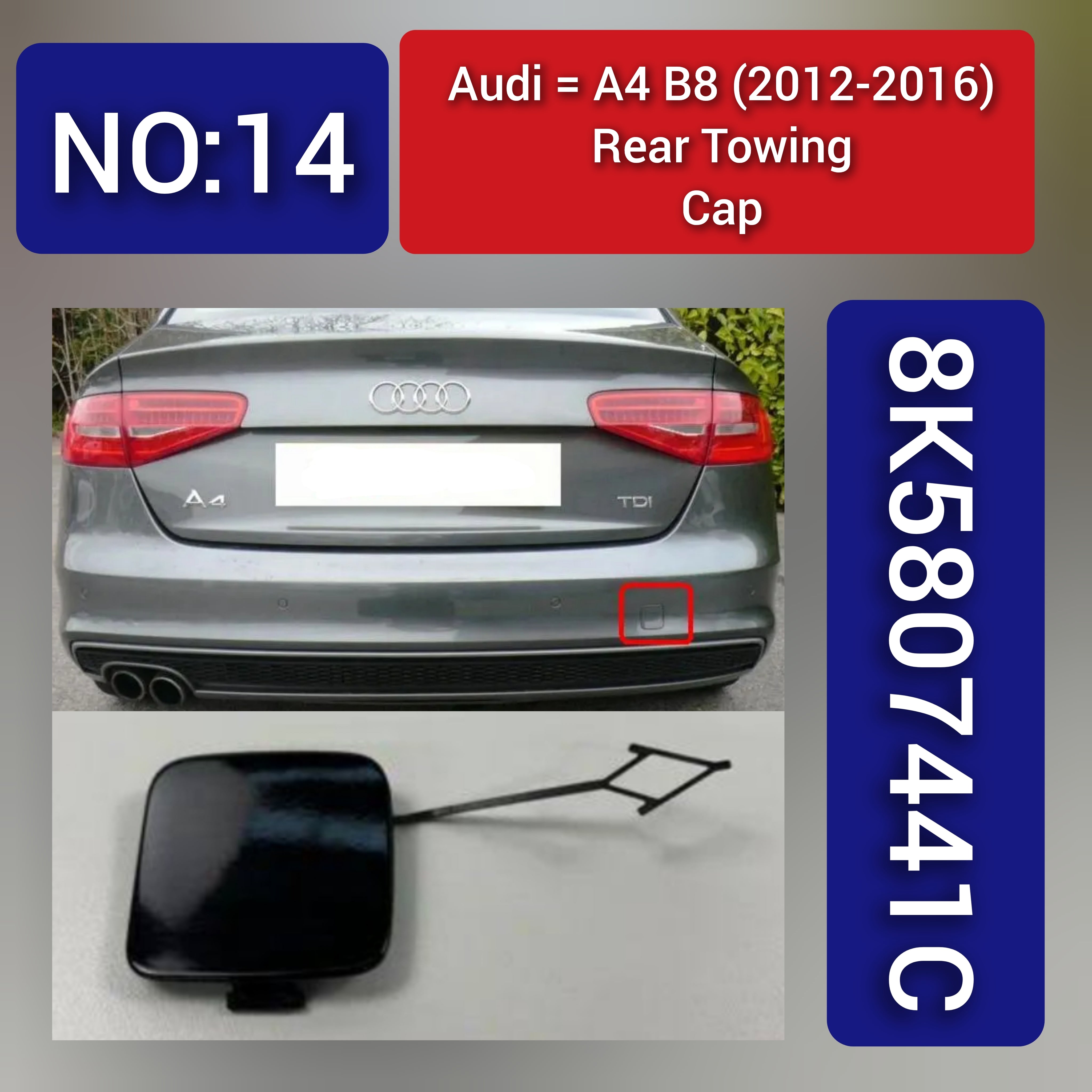 Audi A4 B8 (2012-2016) Rear Towing Cap. Ref No 8K5807441C. Tag 14