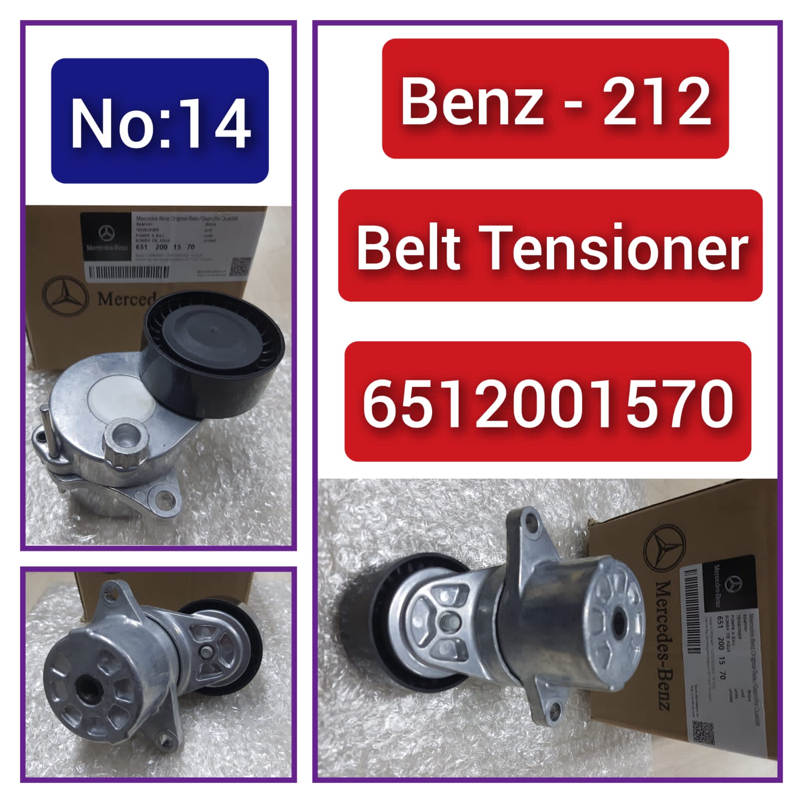 Belt Tensioner With Pulley 6512001570 6512002170 Compatible With MERCEDES-BENZ C-CLASS (W204) & CLS (C218) & E-CLASS (W212) & GLE (W166) & M-CLASS (W166) Tag no :14