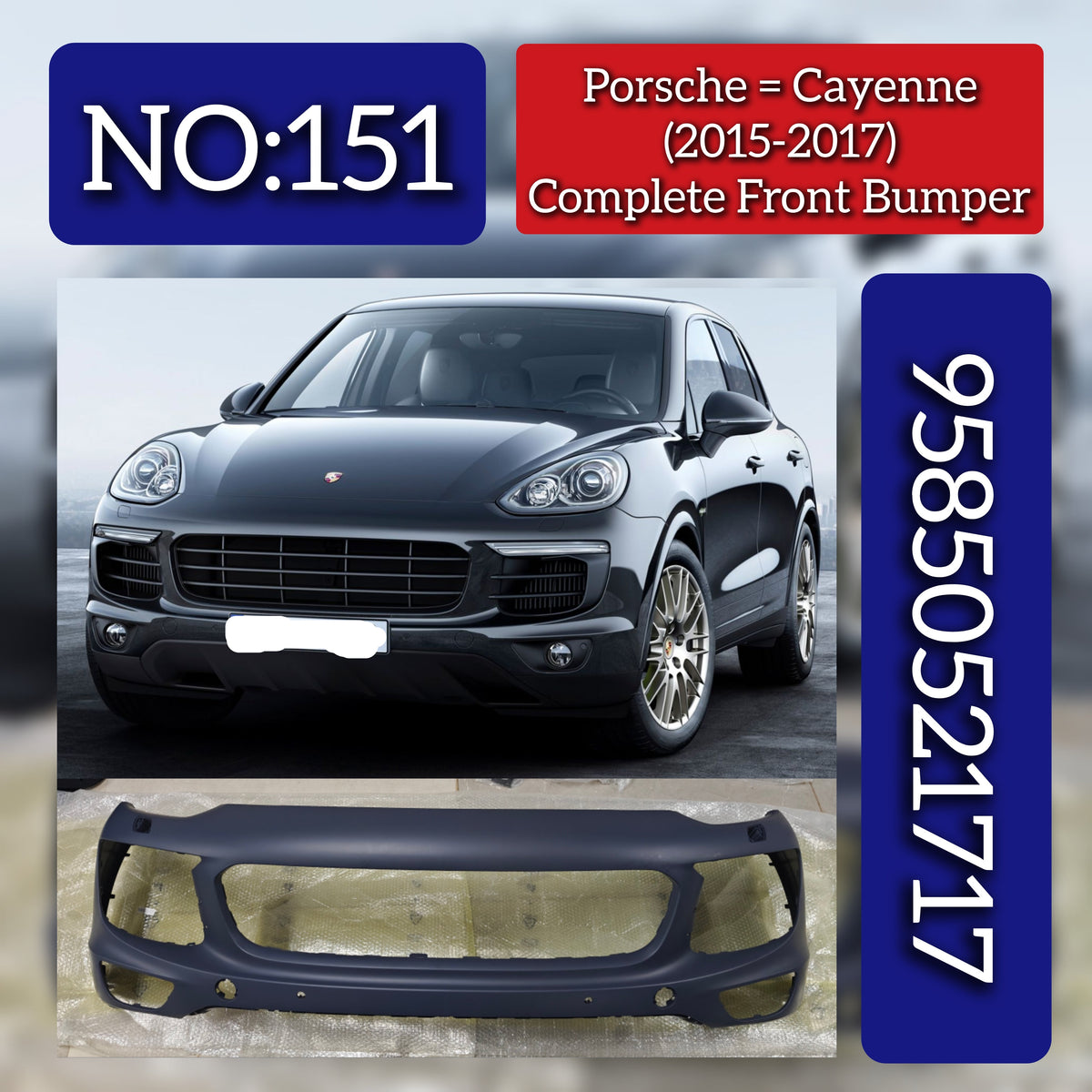 Complete Front Bumper 95850521717 Compatible With Porsche Cayenne (2015-2017) Tag No.151
