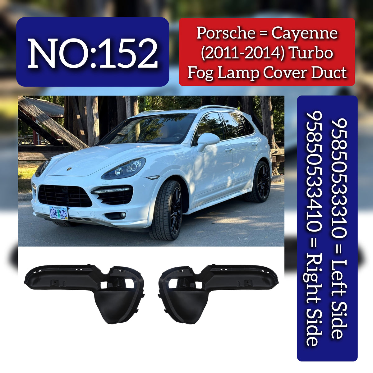 Fog Lamp Cover Duct (Turbo) Set Right 95850533410 & Left 95850533310 Compatible With Porsche Cayenne (2011-2014) Tag No.152