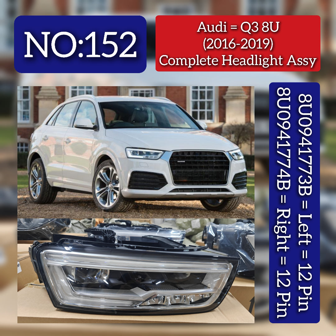 Headlight Headlamp Left 8U0941773B & Right 8U0941774B (With Blaster) Compatible With AUDI Q3 2016 - 2019 Tag No.152