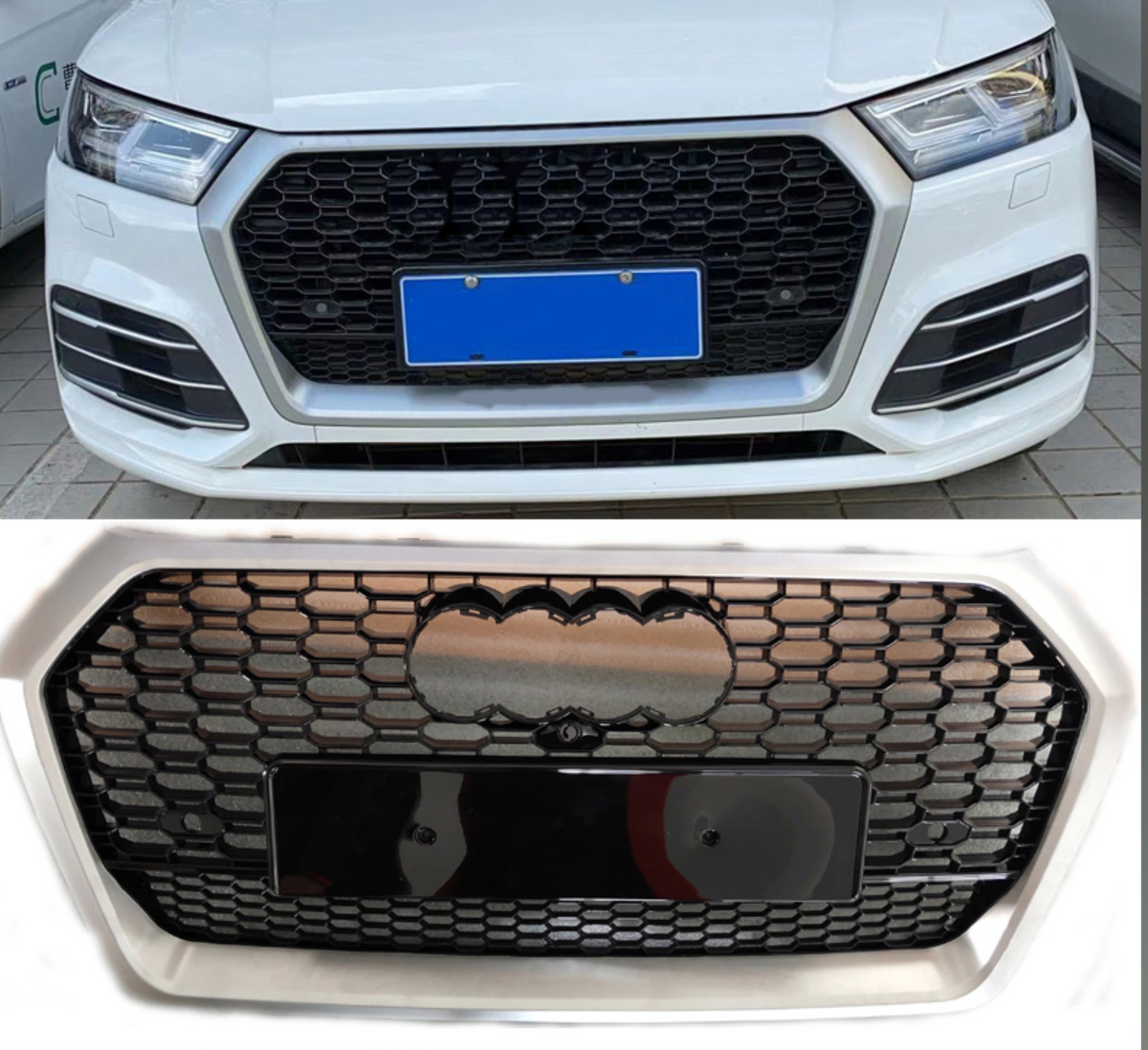Show grill Audi Compatible With  Q5 (2018-20) RSQ5 Silver Chrome